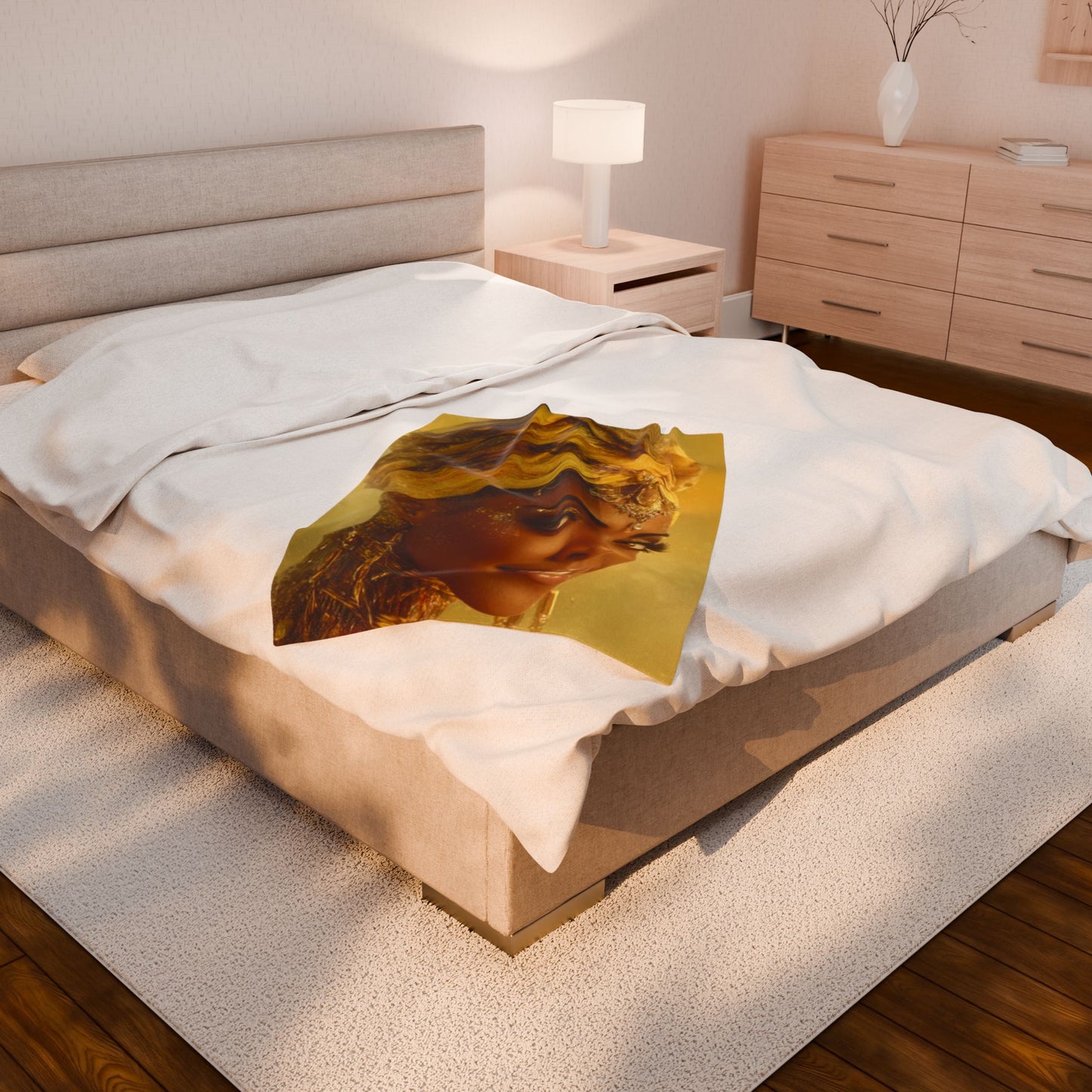 Oshun Velveteen Plush Blanket — Regal Golden Portrait Throw