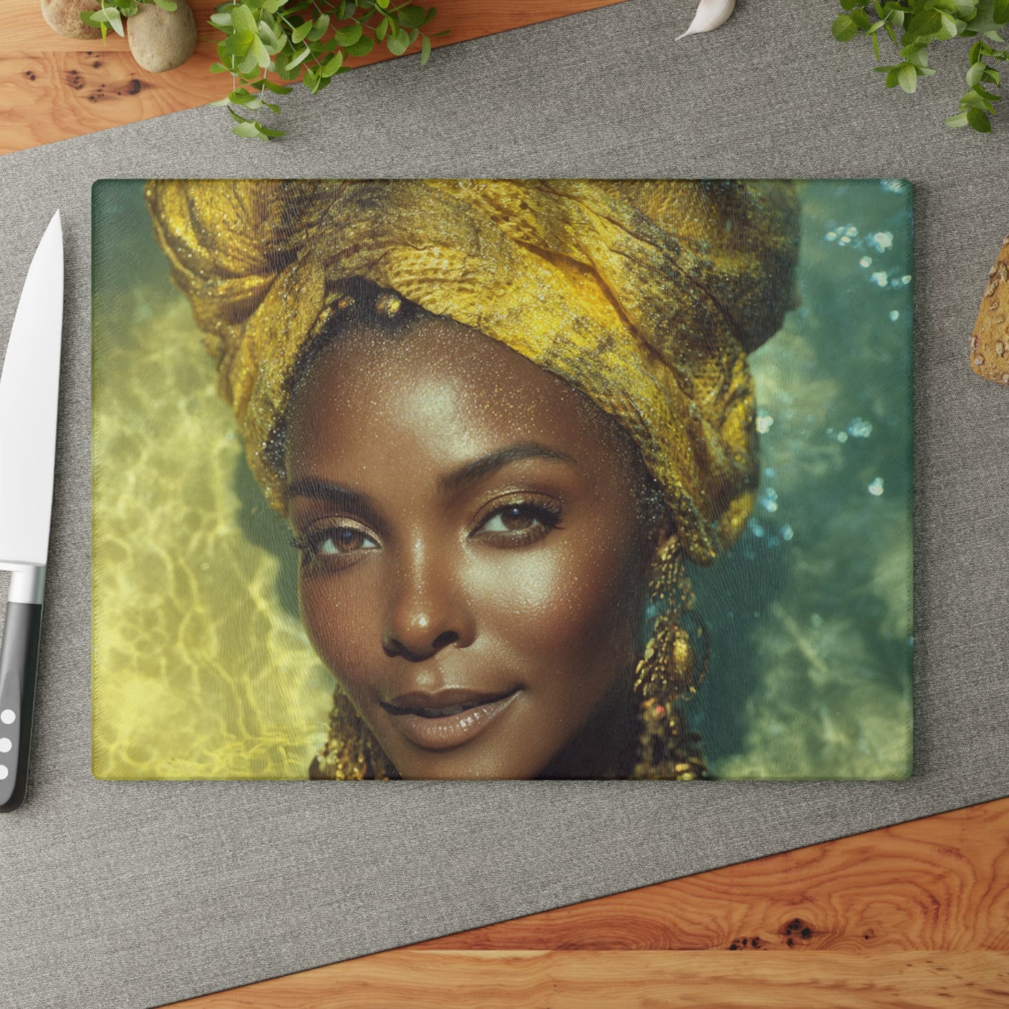 Oshun African Goddess Vibrant Glass Cutting Board