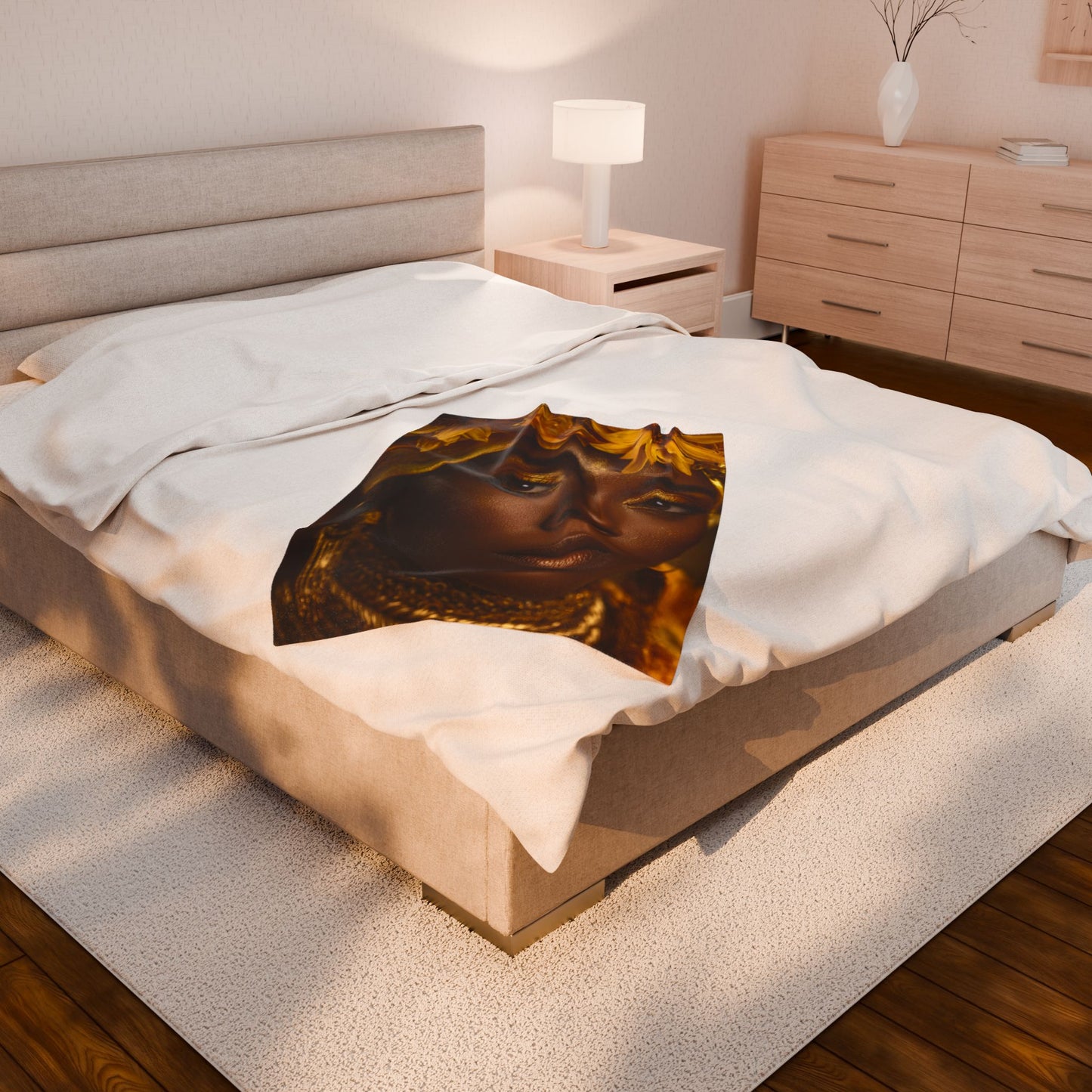 Oshun Velveteen Plush Blanket — Golden Goddess Portrait Throw