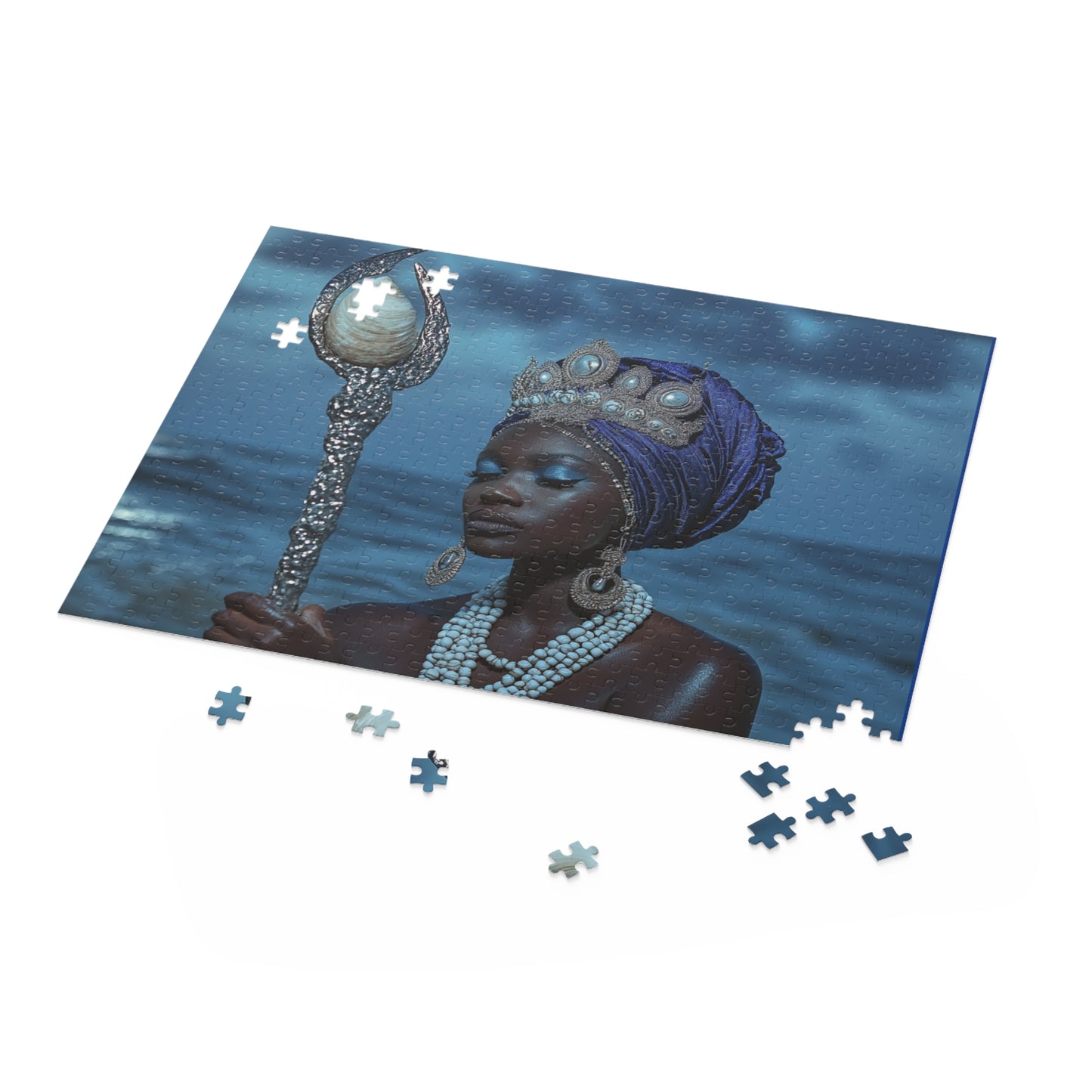 Ocean Queen Jigsaw Puzzle — Mystical Black Mermaid Portrait (120/252/500 pcs)