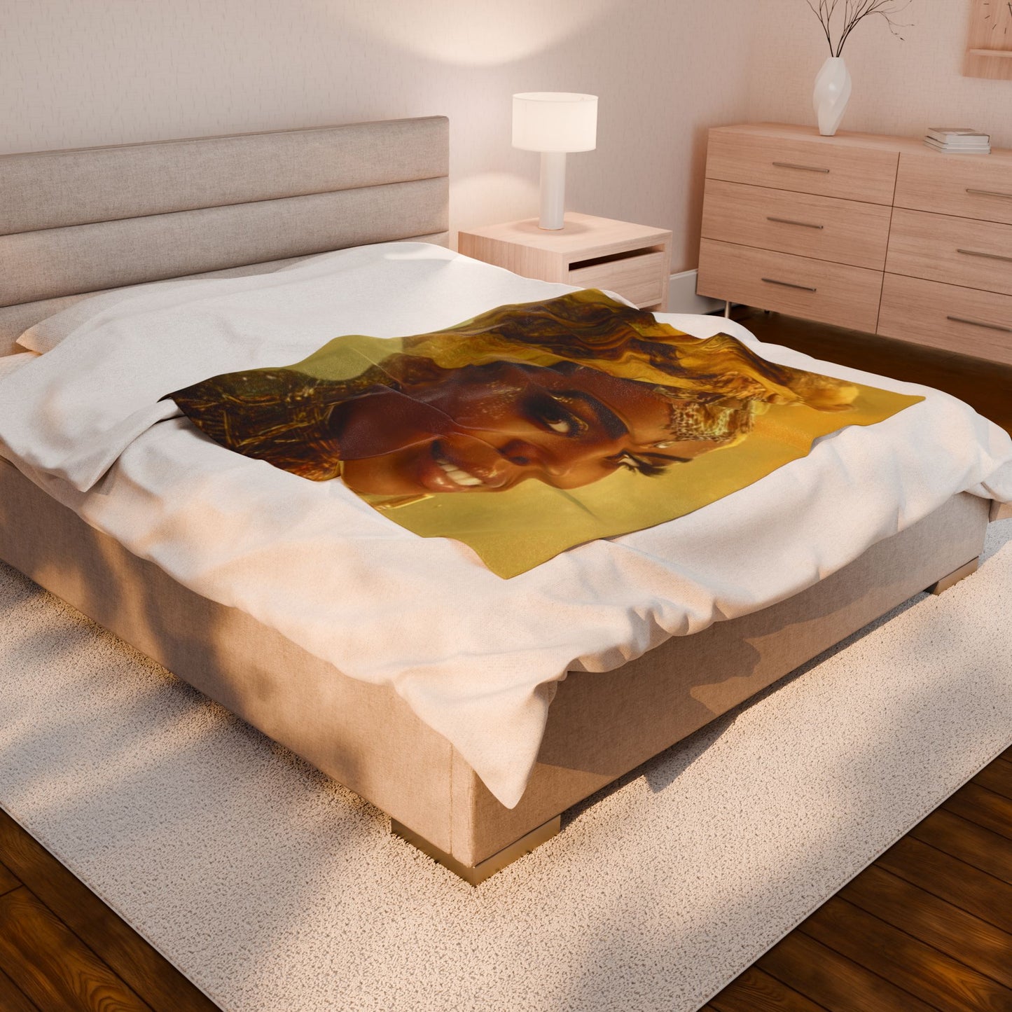 Oshun Velveteen Plush Blanket — Regal Golden Portrait Throw