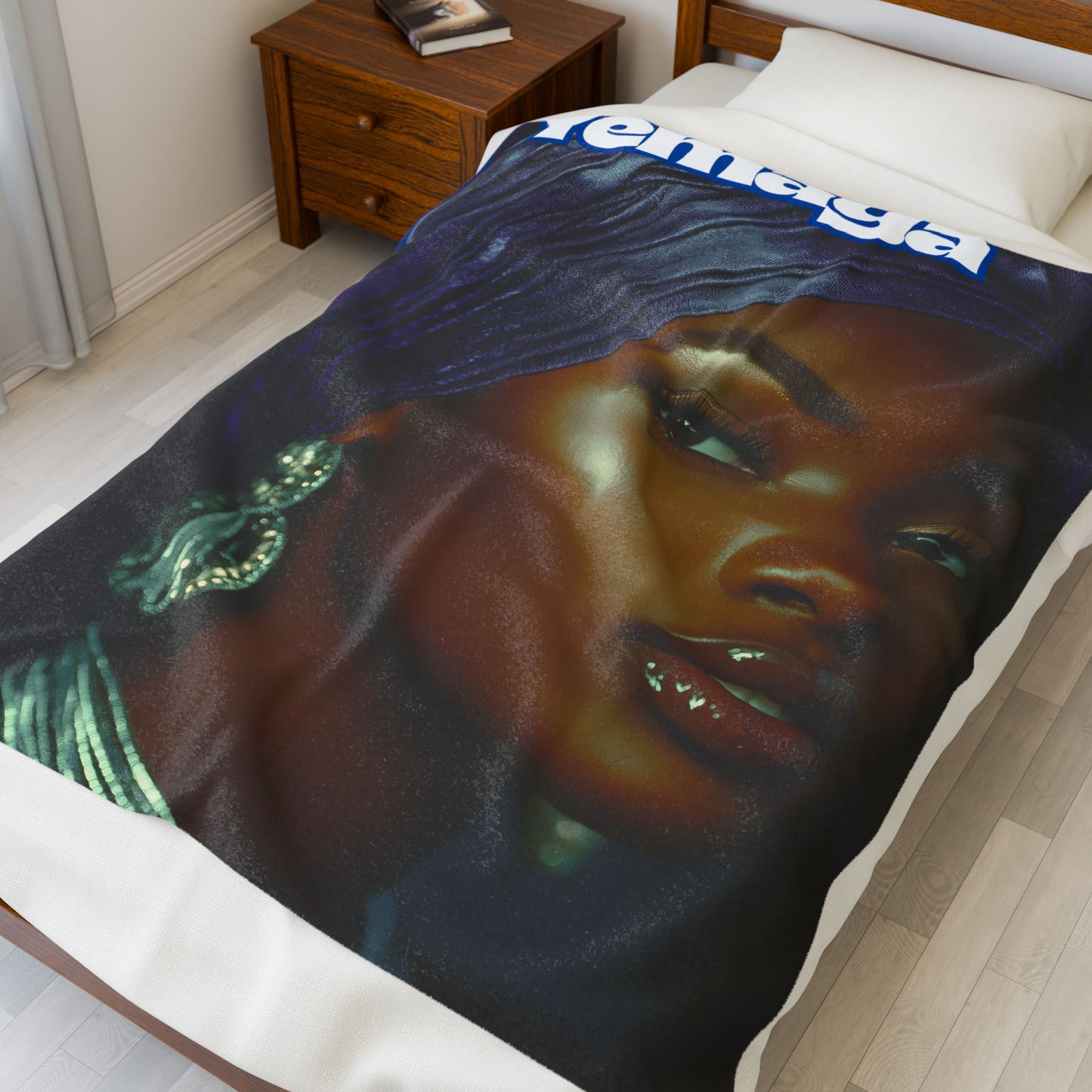 Yemaya Portrait Velveteen Plush Blanket | African Goddess Illustration