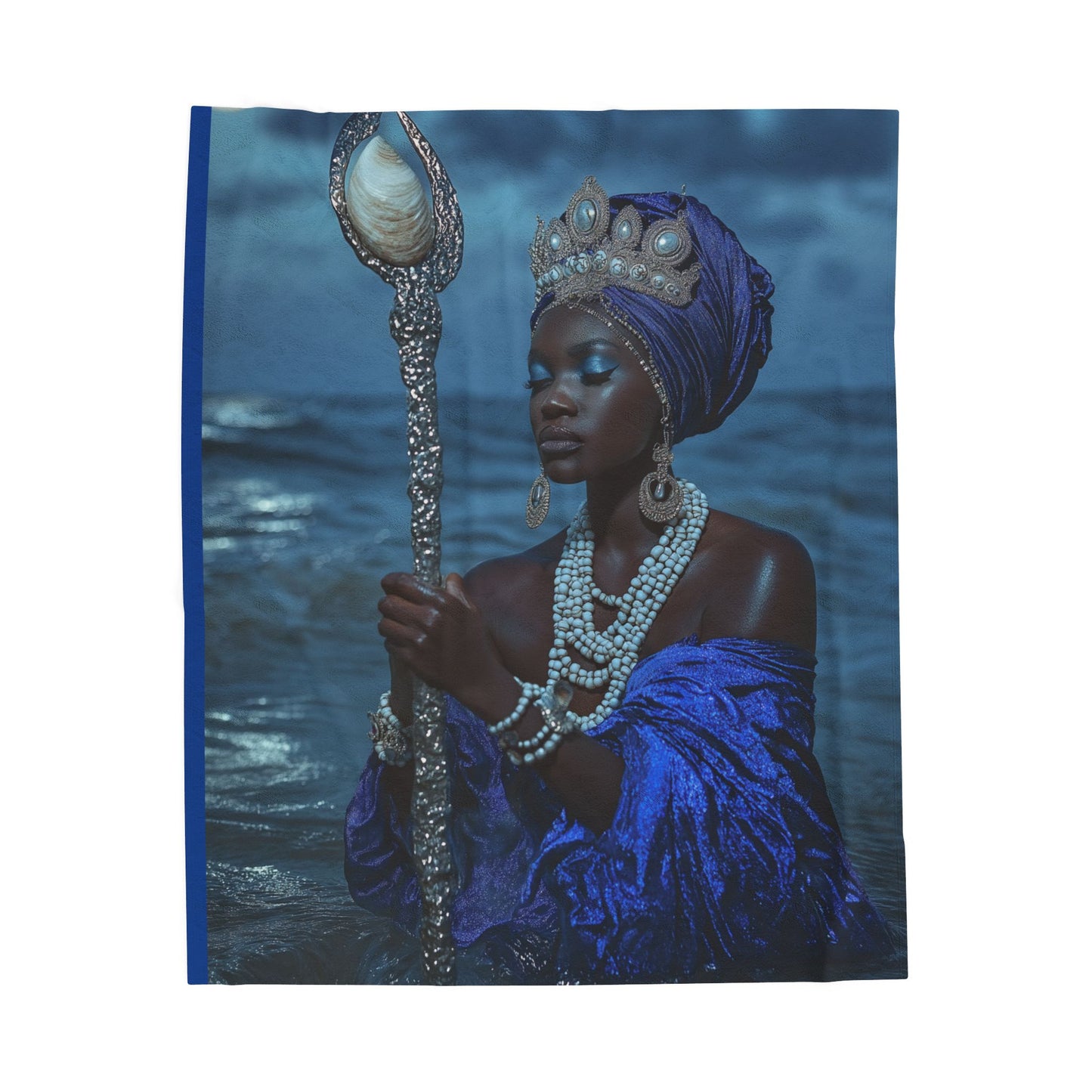 Yemaya Regal Ocean Queen Velveteen Plush Blanket — Luxurious Blue Goddess Throw