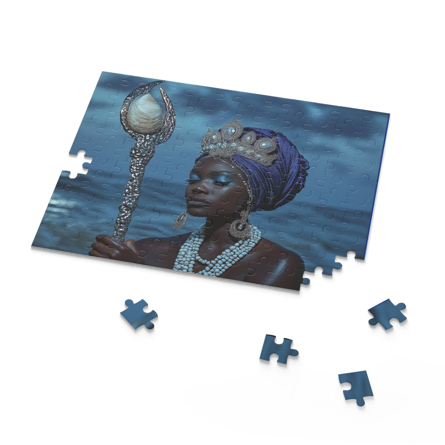 Ocean Queen Jigsaw Puzzle — Mystical Black Mermaid Portrait (120/252/500 pcs)