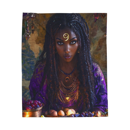 Oya Velveteen Plush Blanket — African Goddess Tarot Art Throw