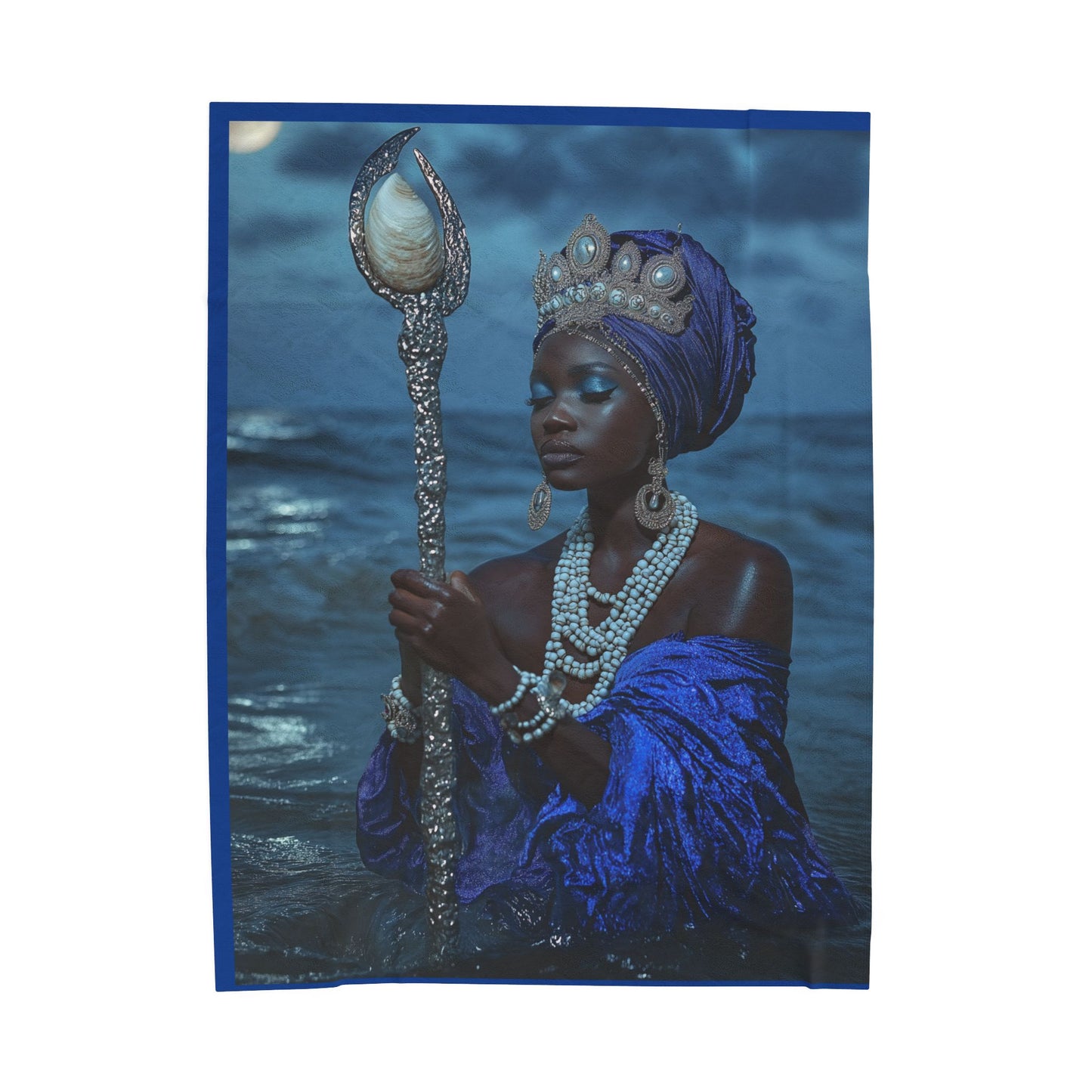 Yemaya Regal Ocean Queen Velveteen Plush Blanket — Luxurious Blue Goddess Throw
