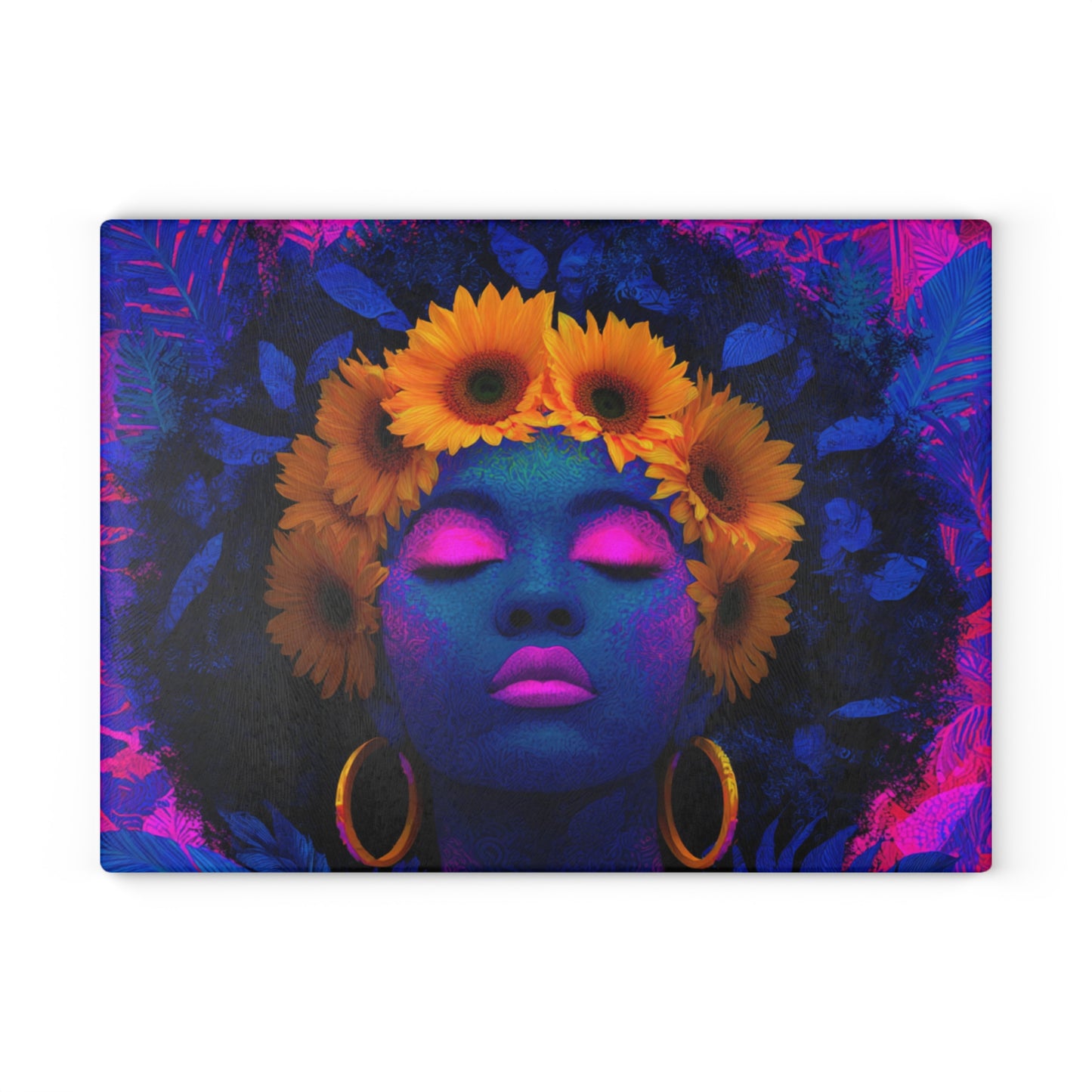 Vibrant Floral Cutting Board with Afro Art - Kitchen Decor, Gift for Her, Home Cooking, Unique Gift, Housewarming