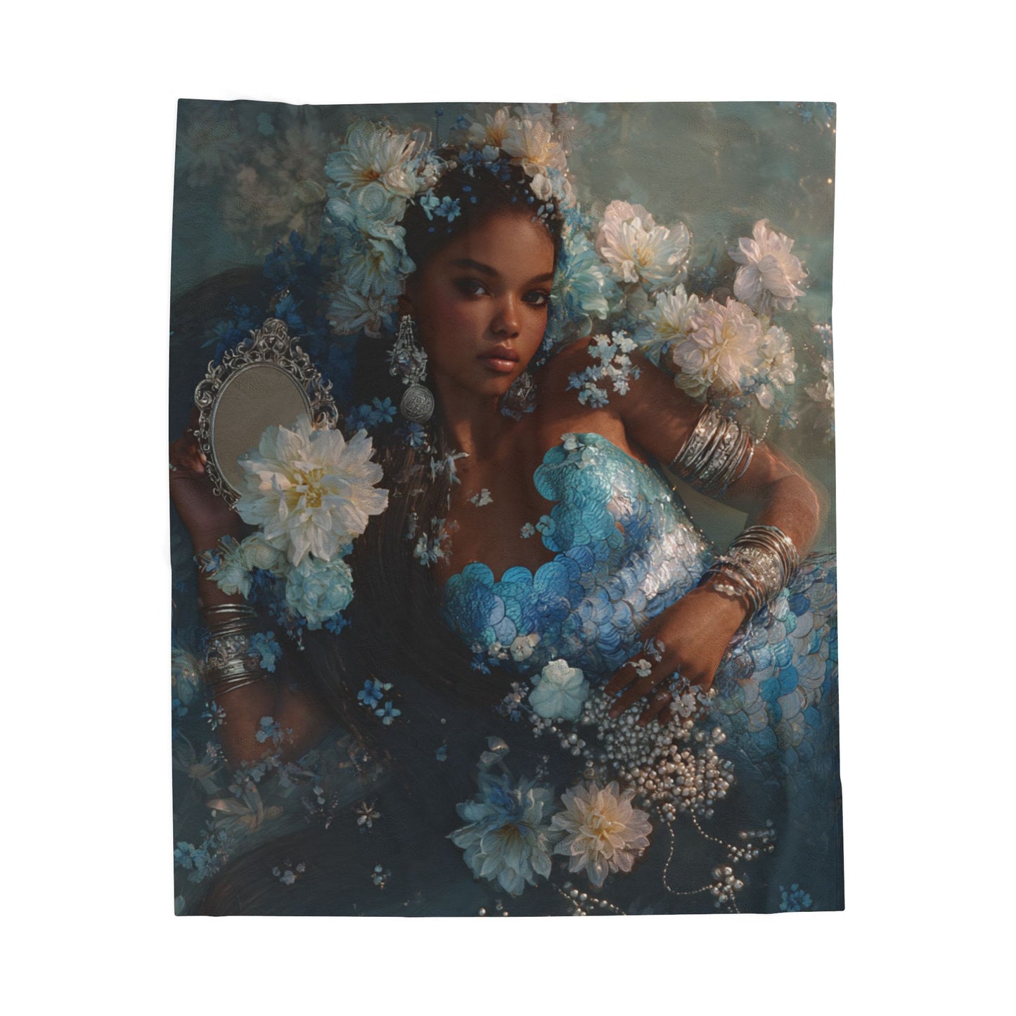 Mermaid/Yemaya Velveteen Plush Blanket — Dreamy Floral Muse Art Throw
