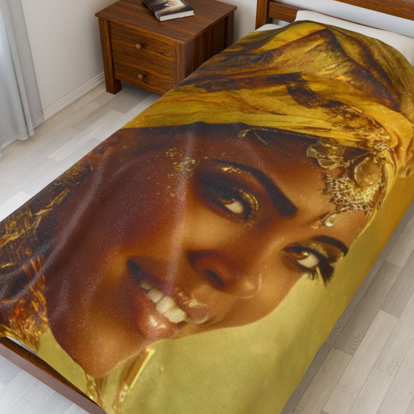 Oshun Velveteen Plush Blanket — Regal Golden Portrait Throw