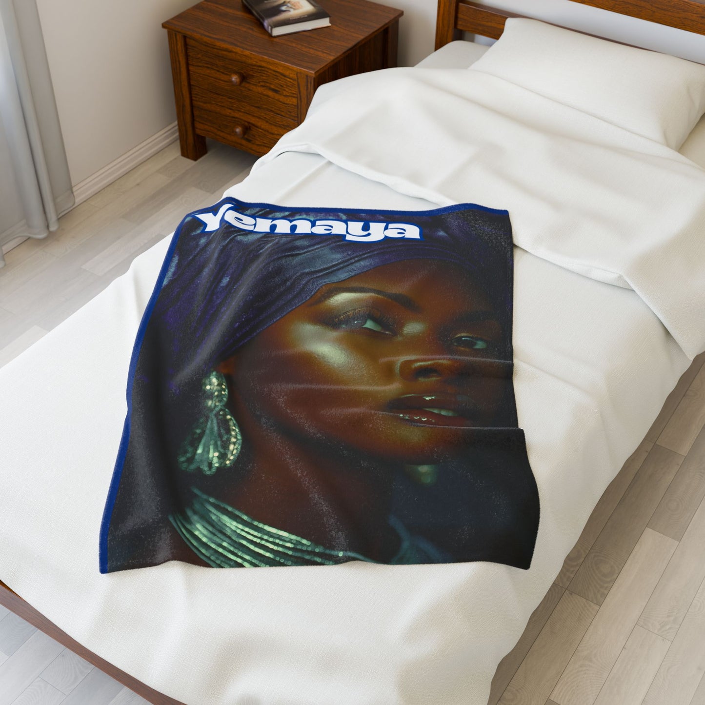 Yemaya Portrait Velveteen Plush Blanket | African Goddess Illustration