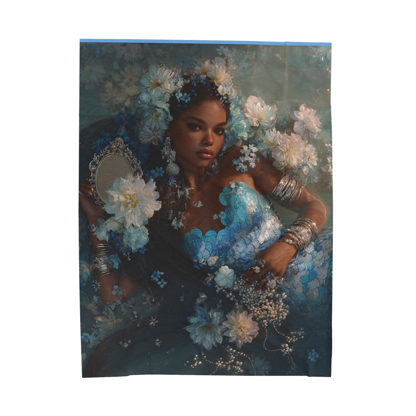 Mermaid/Yemaya Velveteen Plush Blanket — Dreamy Floral Muse Art Throw