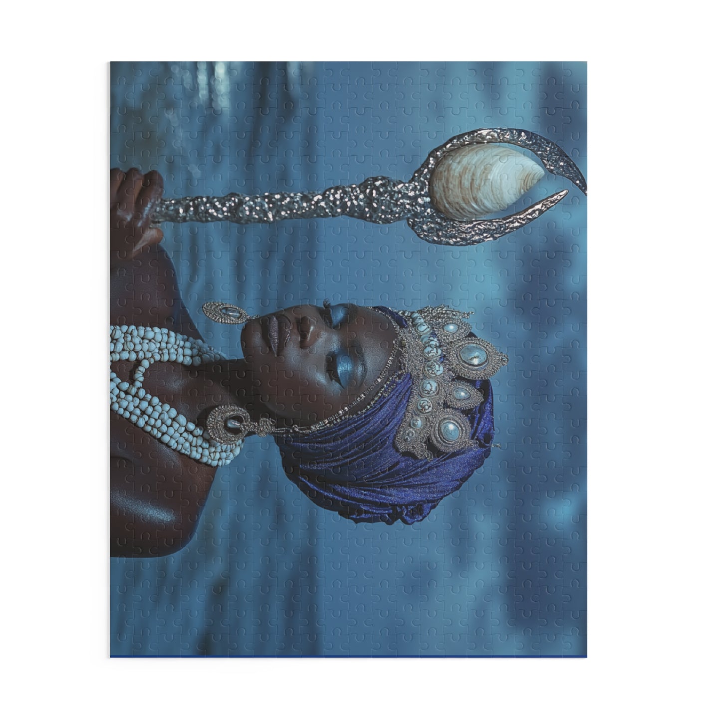 Ocean Queen Jigsaw Puzzle — Mystical Black Mermaid Portrait (120/252/500 pcs)