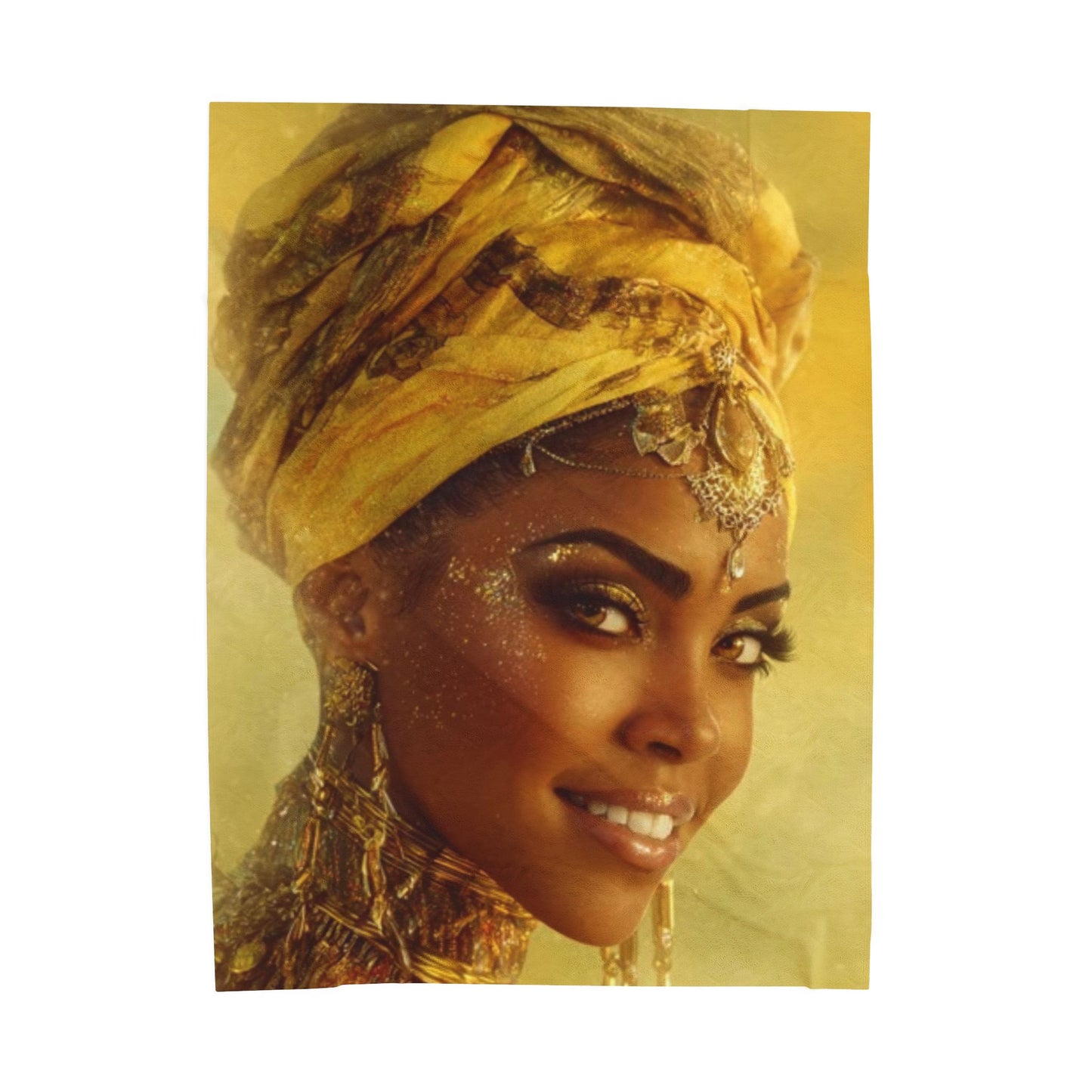 Oshun Velveteen Plush Blanket — Regal Golden Portrait Throw