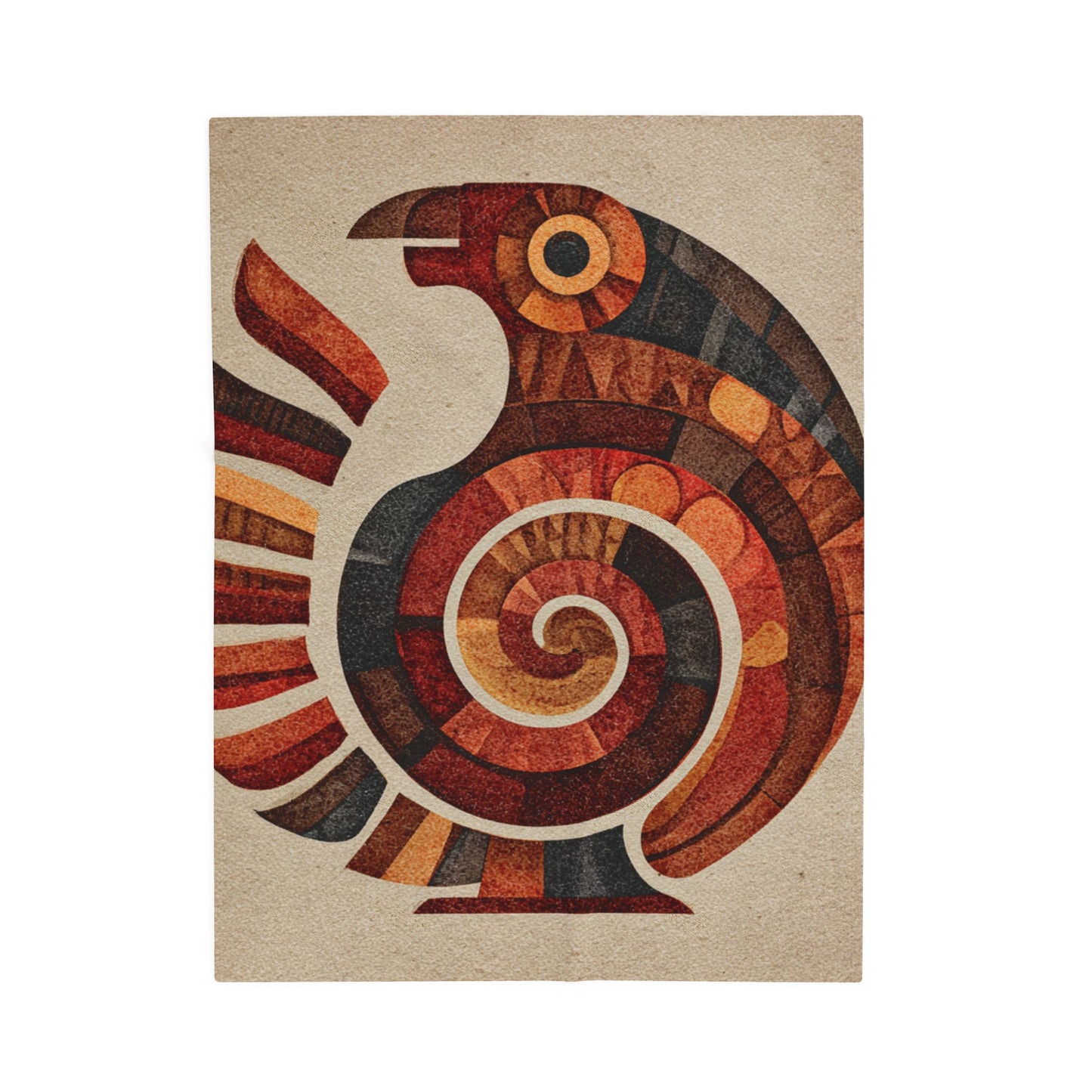 Sankofa Velveteen Plush Blanket — Rustic Tribal Bird Spiral Design, Cozy Boho Throw for Living Room & Gifts