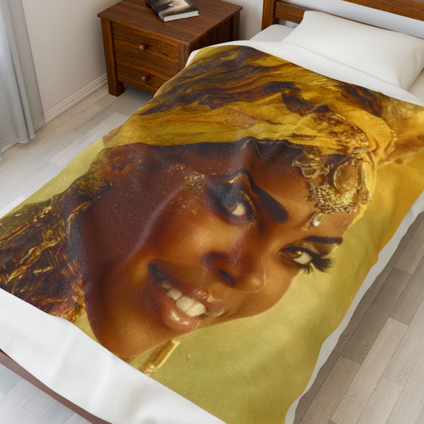 Oshun Velveteen Plush Blanket — Regal Golden Portrait Throw