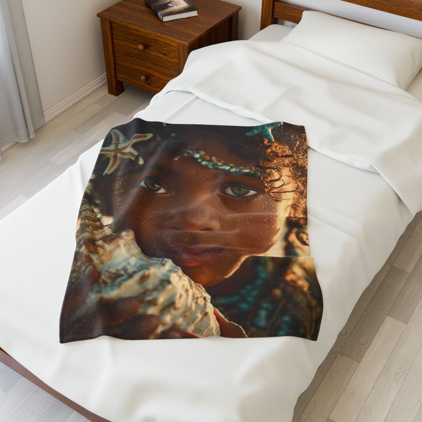 Plush Blanket —Ocean Girl  Coastal Boho Portrait Design