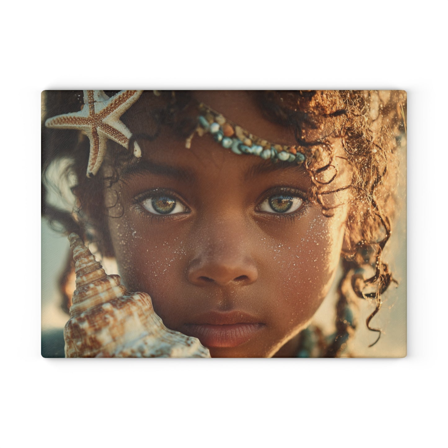 Yemaya Seashell Glass Cutting Board — Ocean-Inspired Sea Shell Girl Design