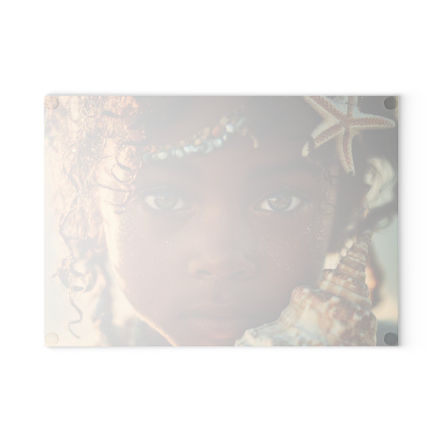 Yemaya Seashell Glass Cutting Board — Ocean-Inspired Sea Shell Girl Design