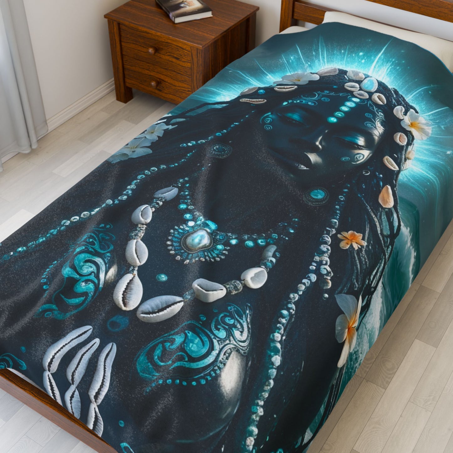 Ocean Goddess Velveteen Plush Blanket — Mystical Sea Maiden Throw