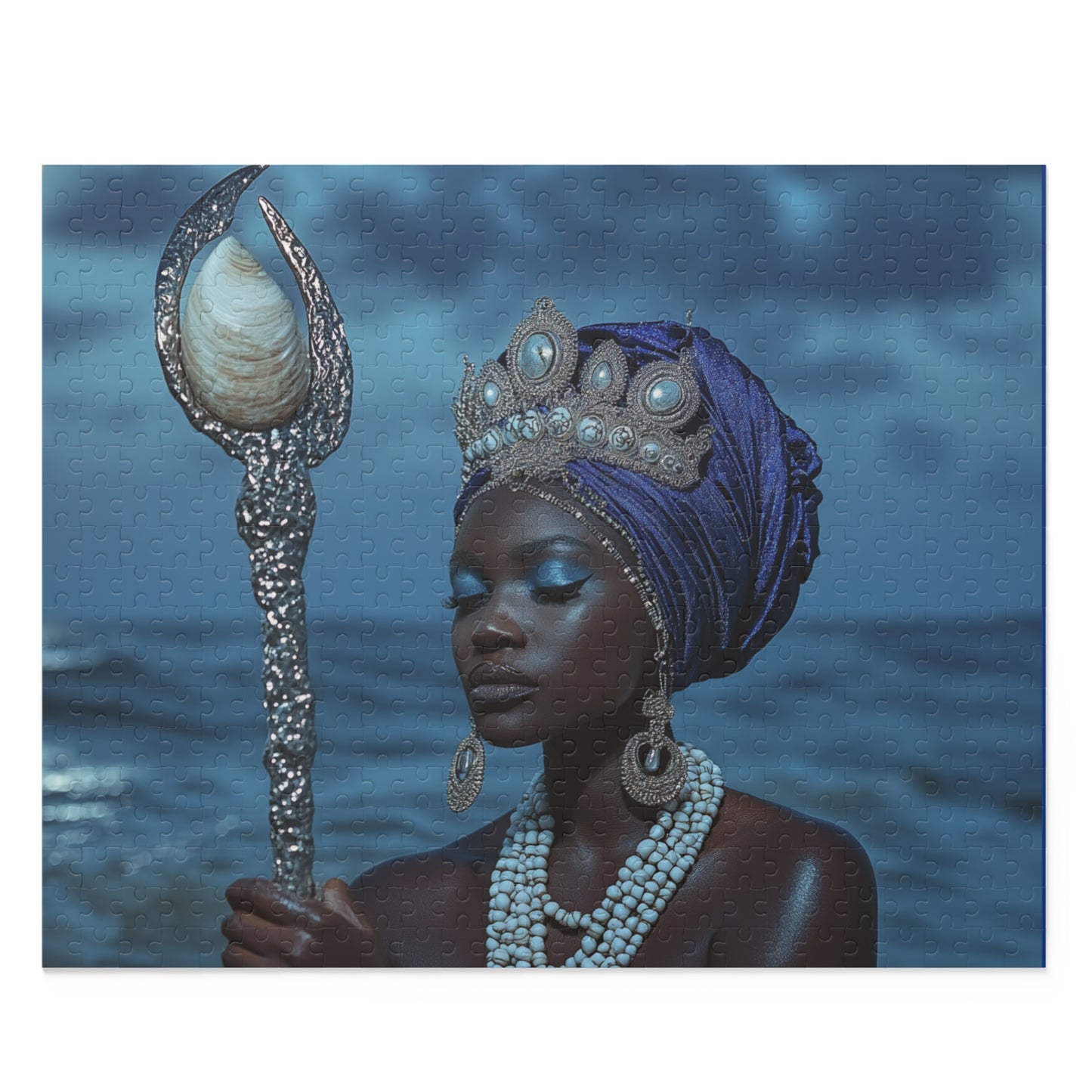 Ocean Queen Jigsaw Puzzle — Mystical Black Mermaid Portrait (120/252/500 pcs)