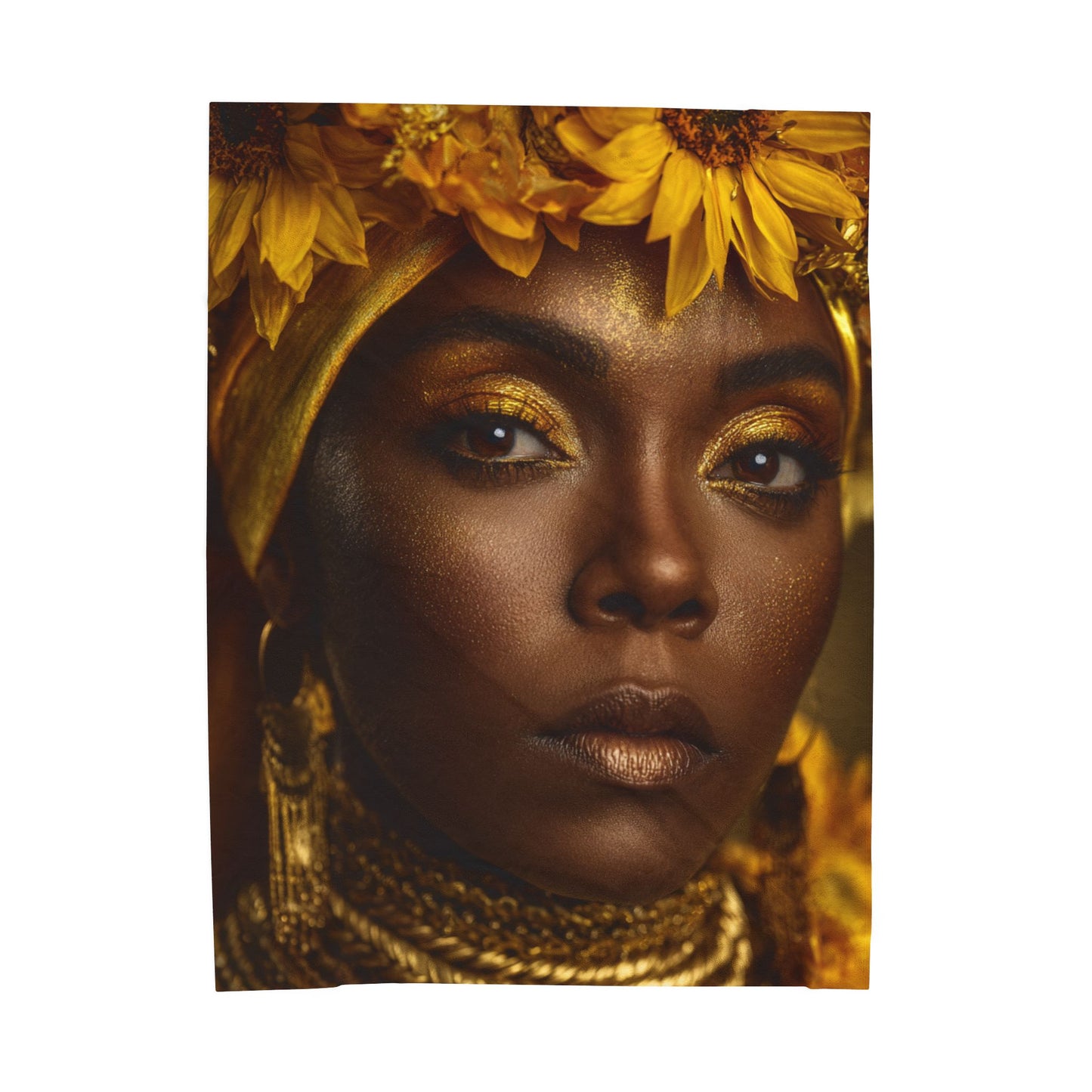 Oshun Velveteen Plush Blanket — Golden Goddess Portrait Throw
