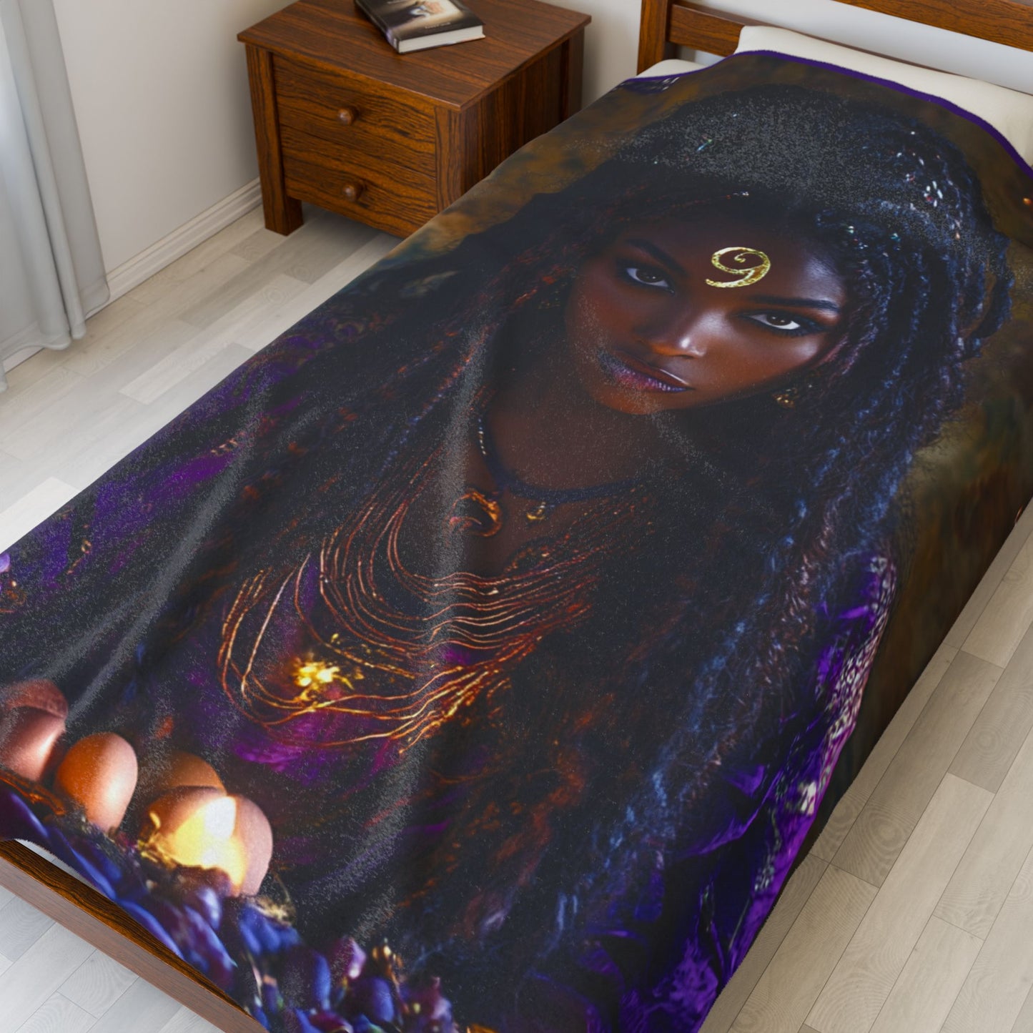 Oya Velveteen Plush Blanket — African Goddess Tarot Art Throw