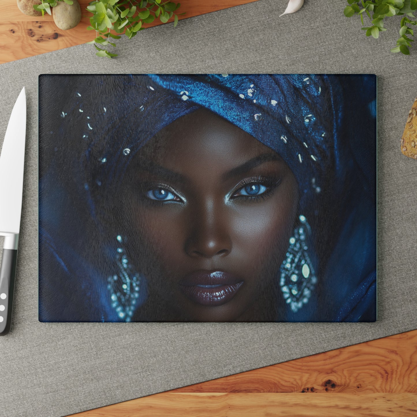 Yemaya Elegant Glass Cutting Board — Decorative Ocean Goddess Kitchen Board