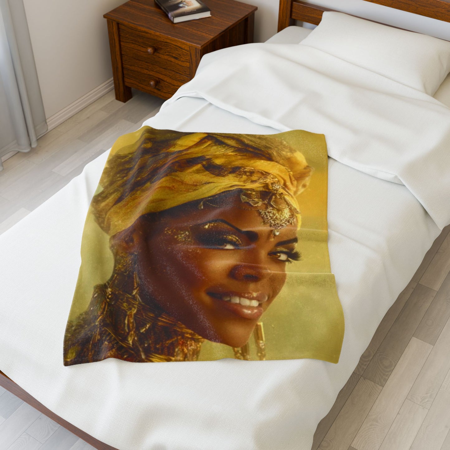 Oshun Velveteen Plush Blanket — Regal Golden Portrait Throw