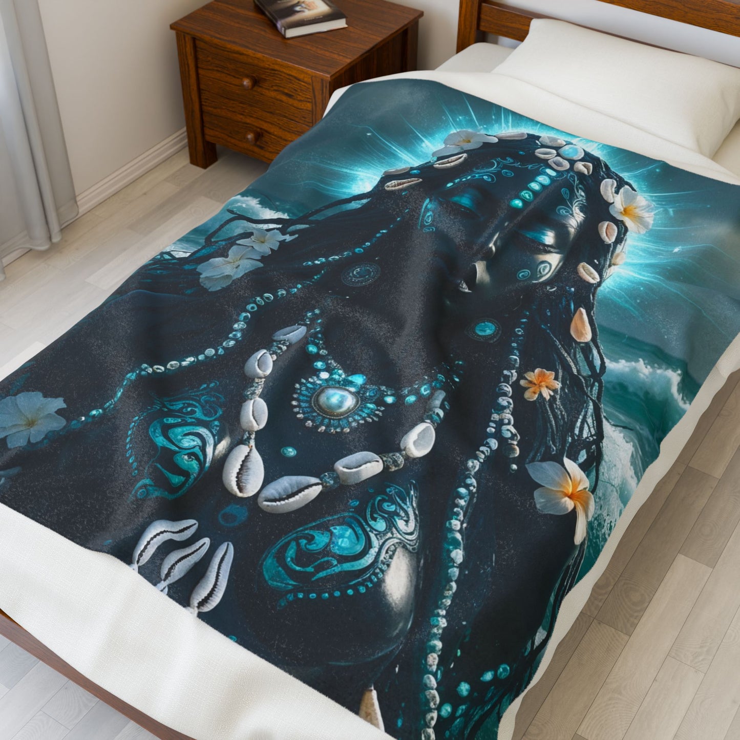 Ocean Goddess Velveteen Plush Blanket — Mystical Sea Maiden Throw