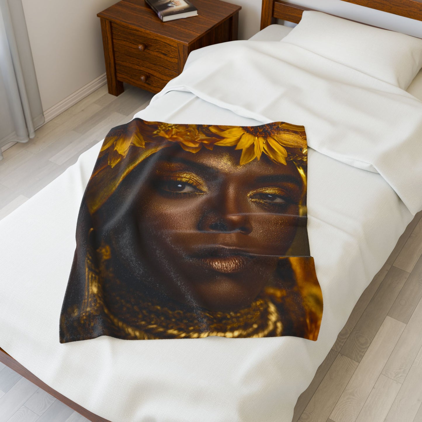 Oshun Velveteen Plush Blanket — Golden Goddess Portrait Throw