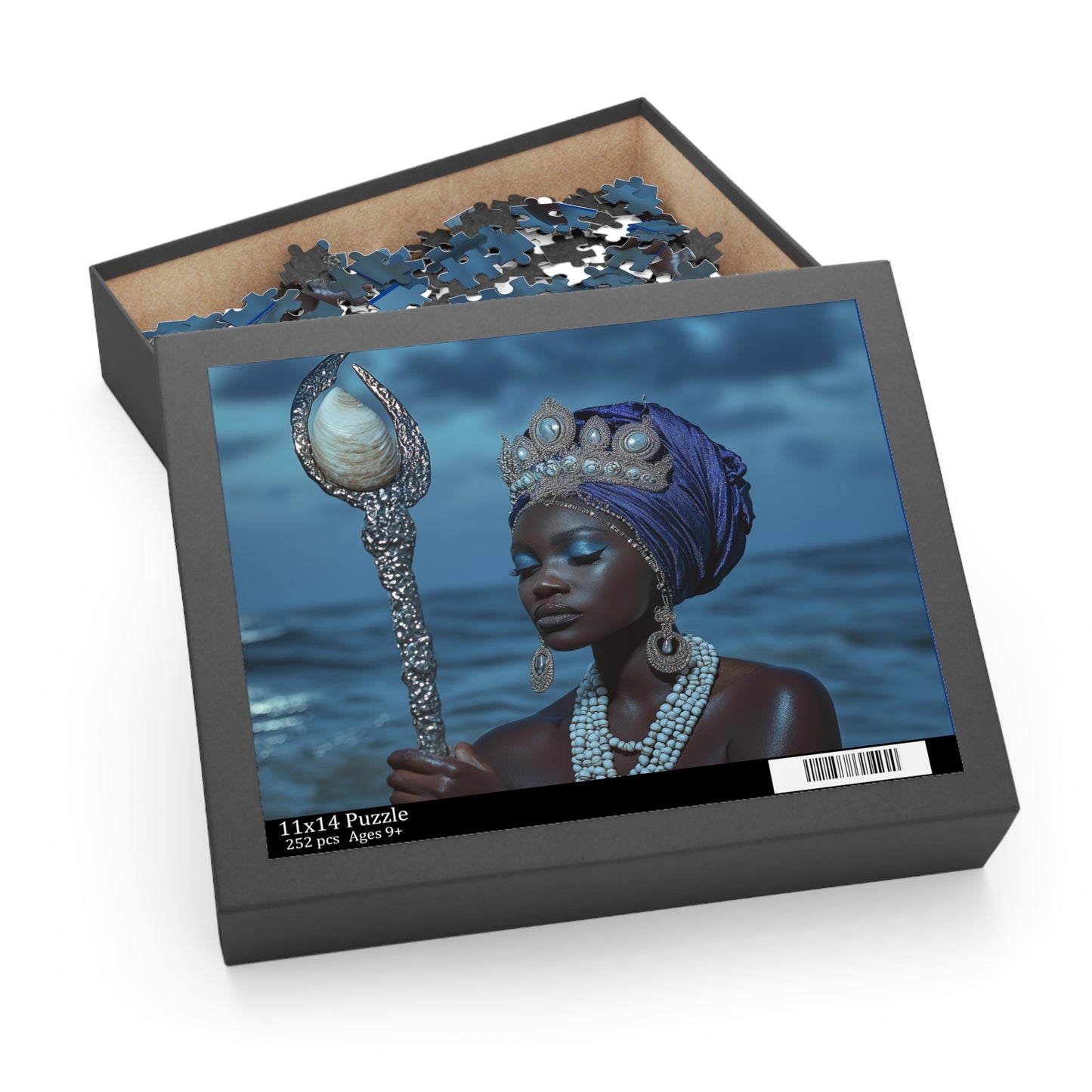 Ocean Queen Jigsaw Puzzle — Mystical Black Mermaid Portrait (120/252/500 pcs)
