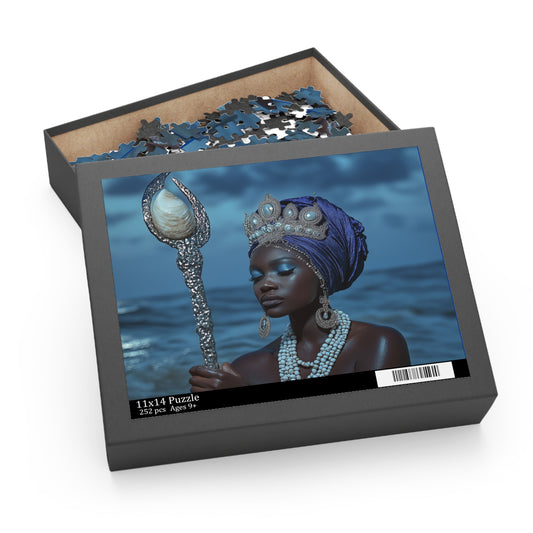Ocean Queen Jigsaw Puzzle — Mystical Black Mermaid Portrait (120/252/500 pcs)