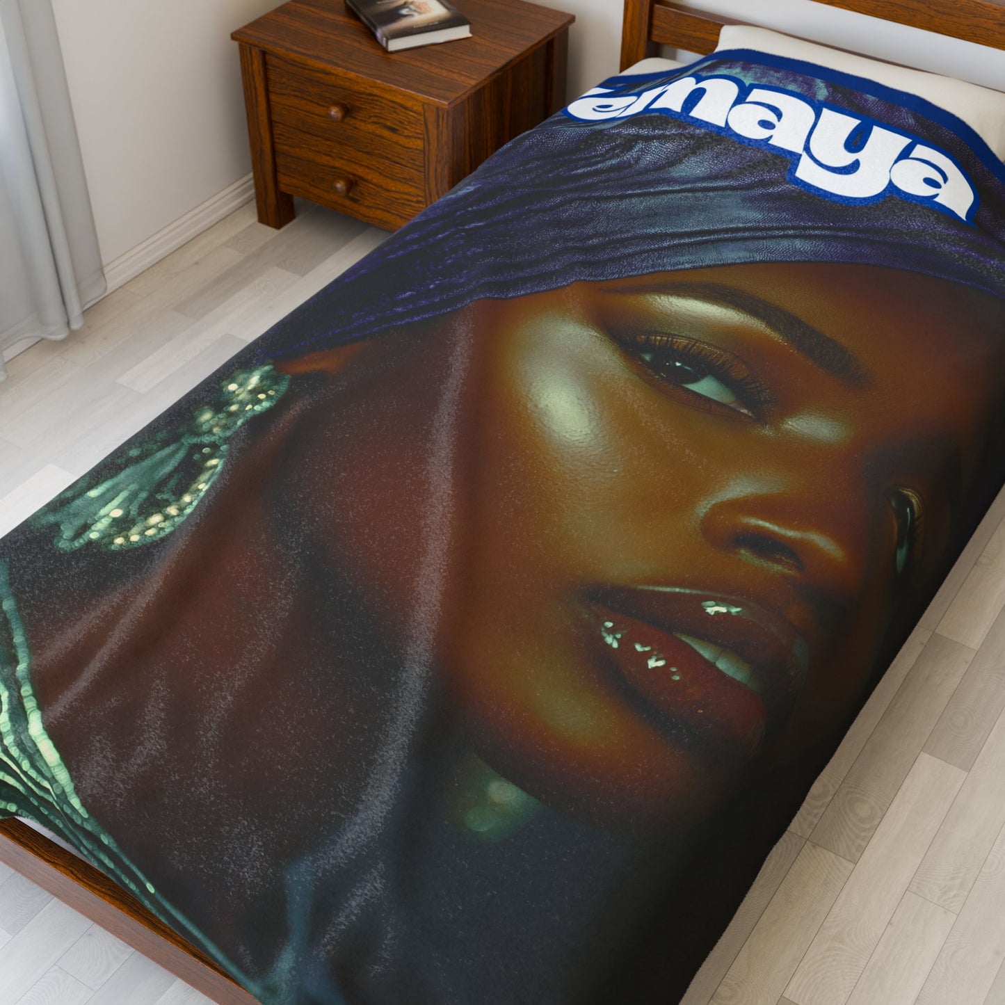 Yemaya Portrait Velveteen Plush Blanket | African Goddess Illustration