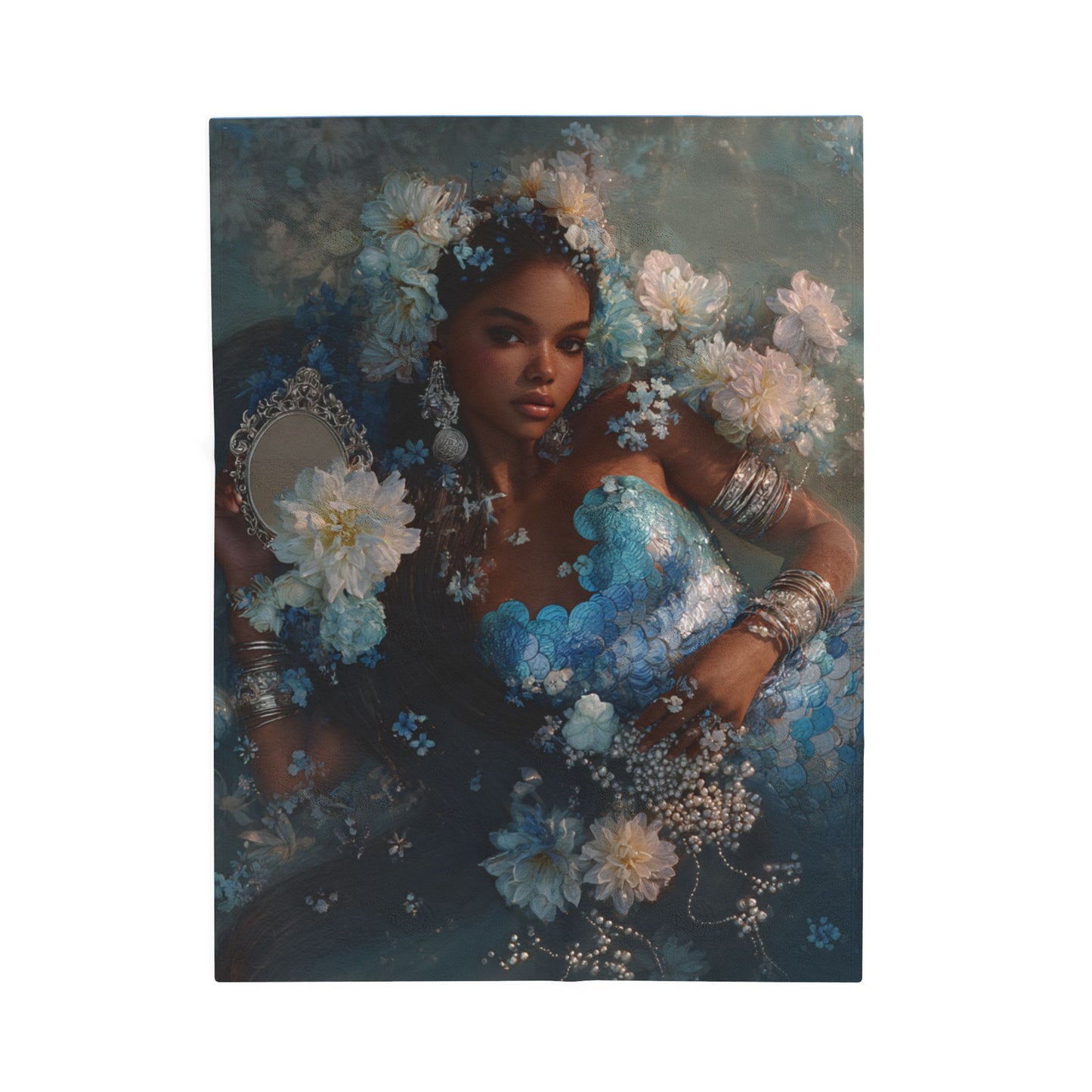 Mermaid/Yemaya Velveteen Plush Blanket — Dreamy Floral Muse Art Throw