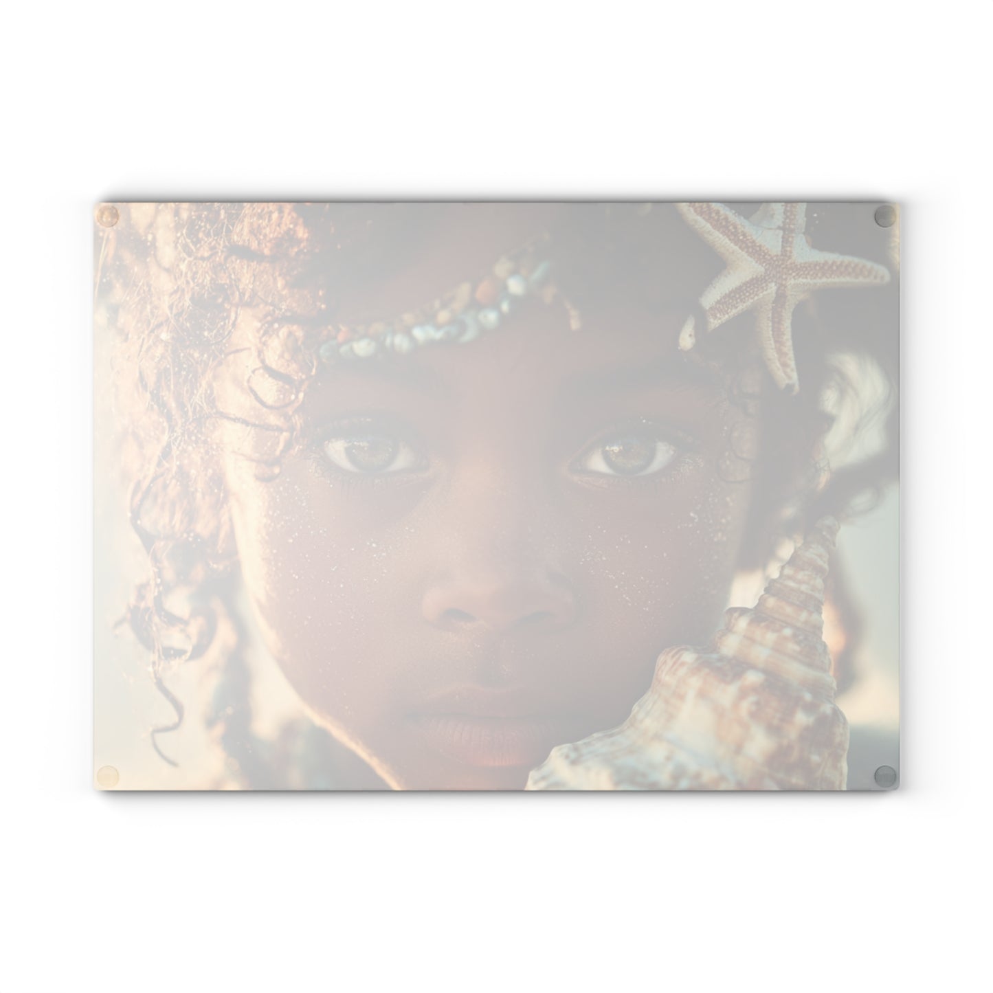 Yemaya Seashell Glass Cutting Board — Ocean-Inspired Sea Shell Girl Design