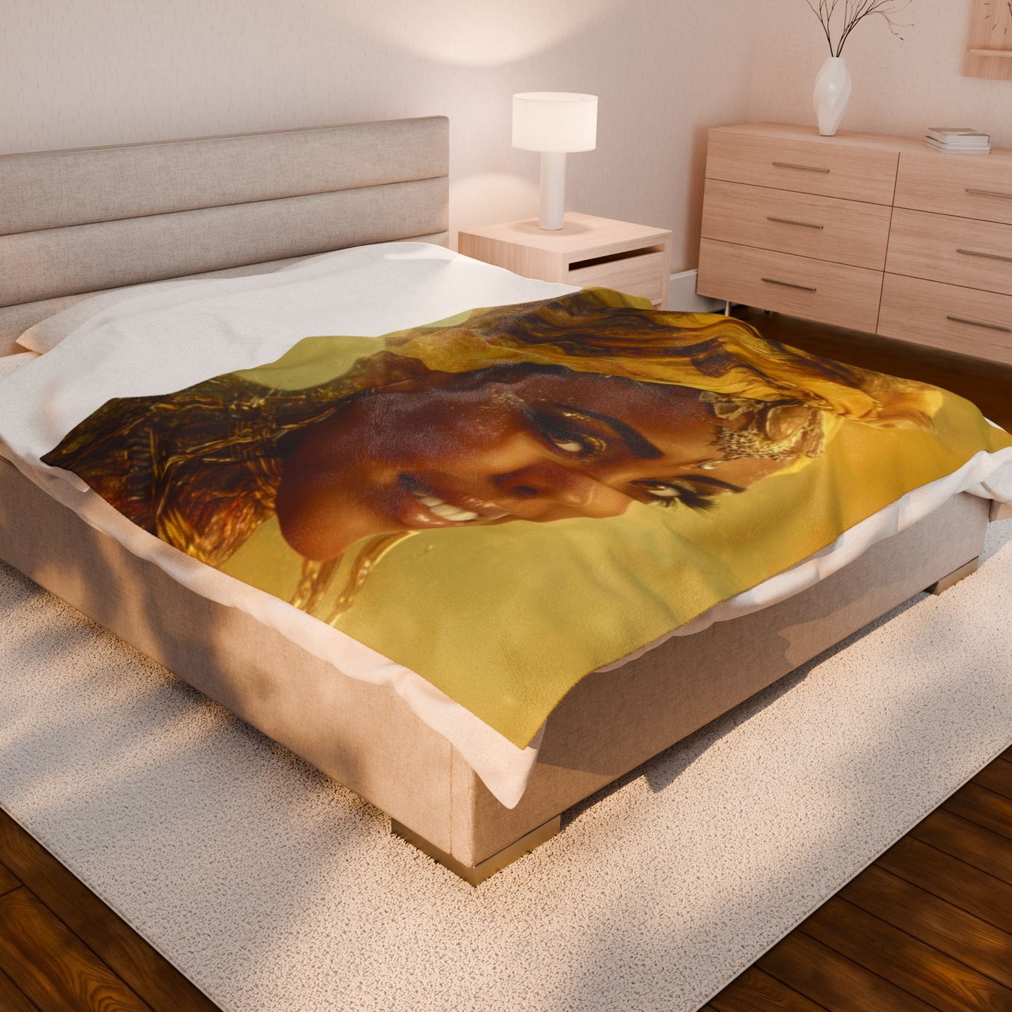 Oshun Velveteen Plush Blanket — Regal Golden Portrait Throw