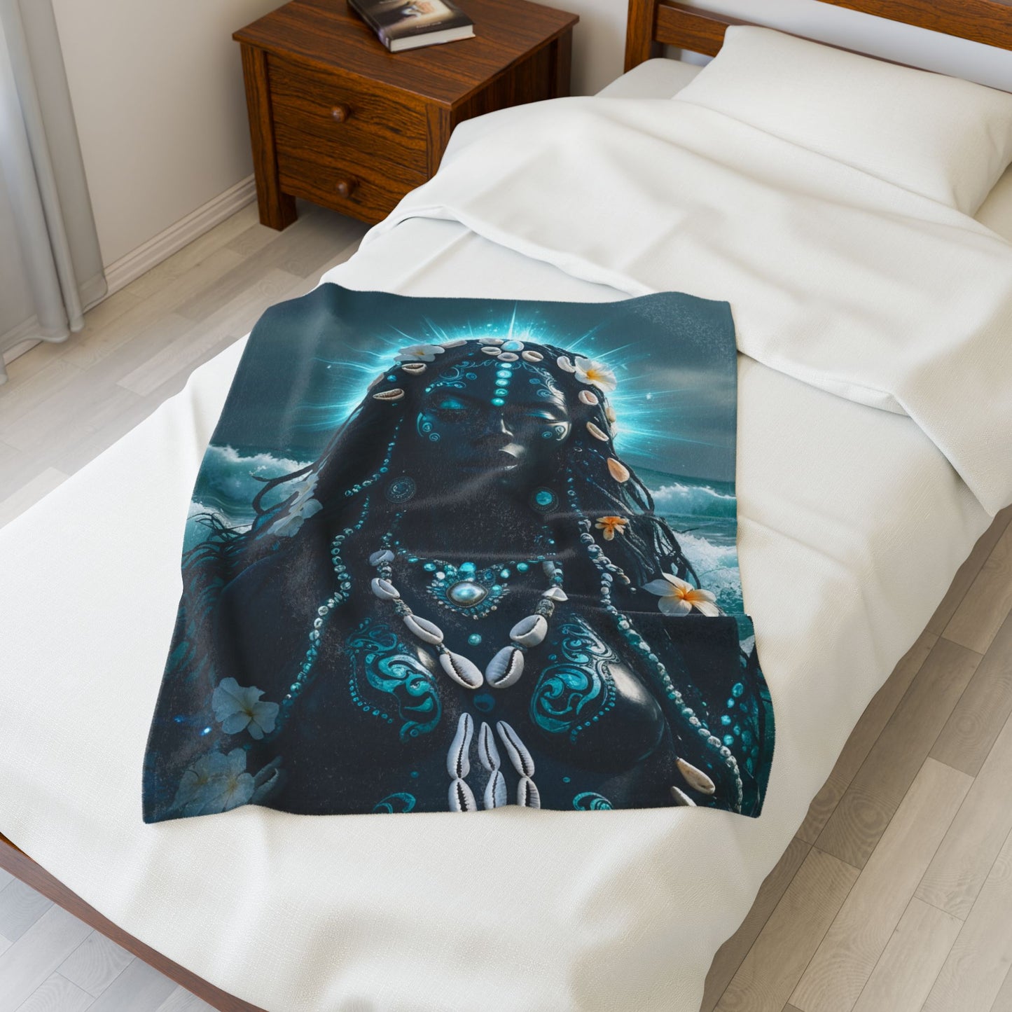 Ocean Goddess Velveteen Plush Blanket — Mystical Sea Maiden Throw