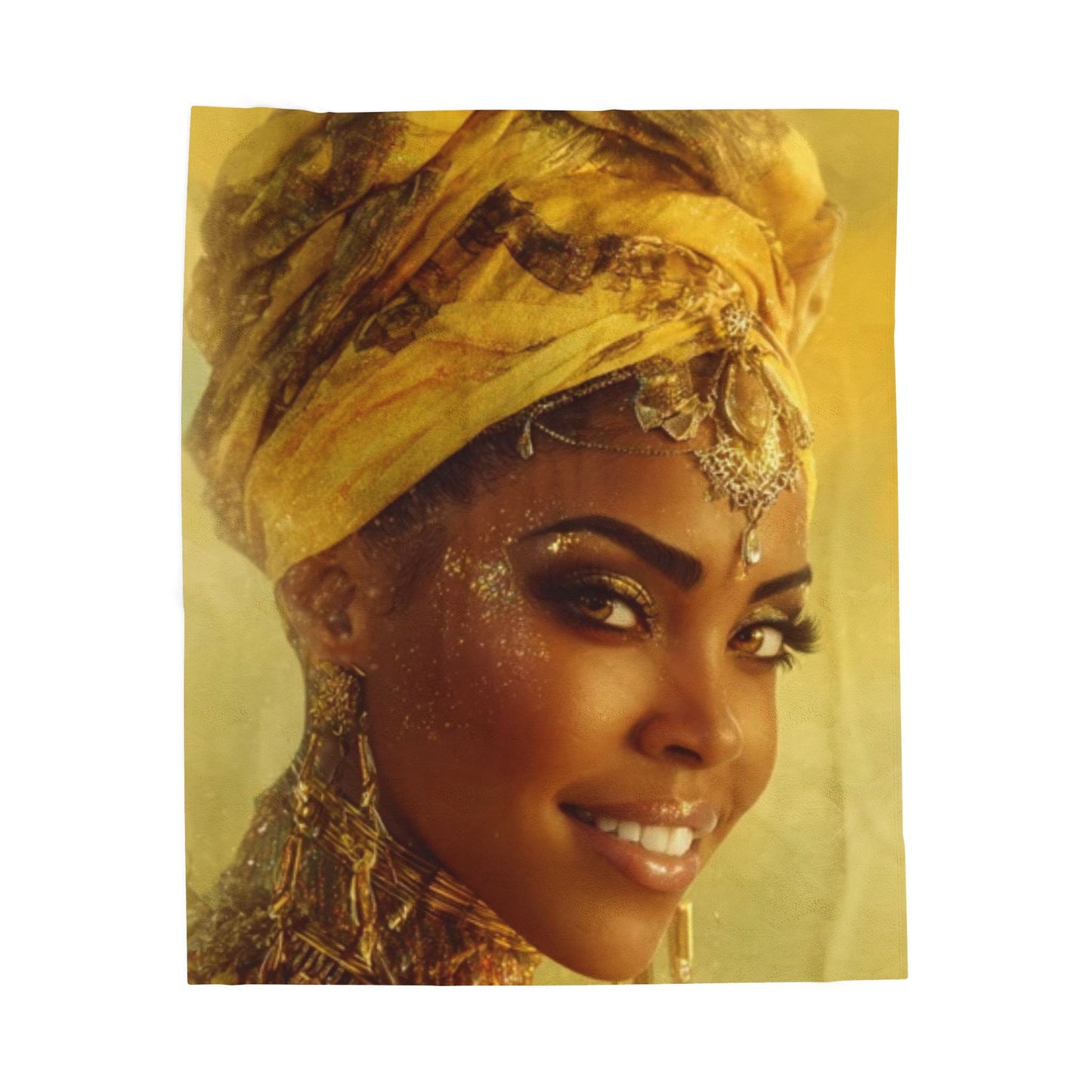 Oshun Velveteen Plush Blanket — Regal Golden Portrait Throw