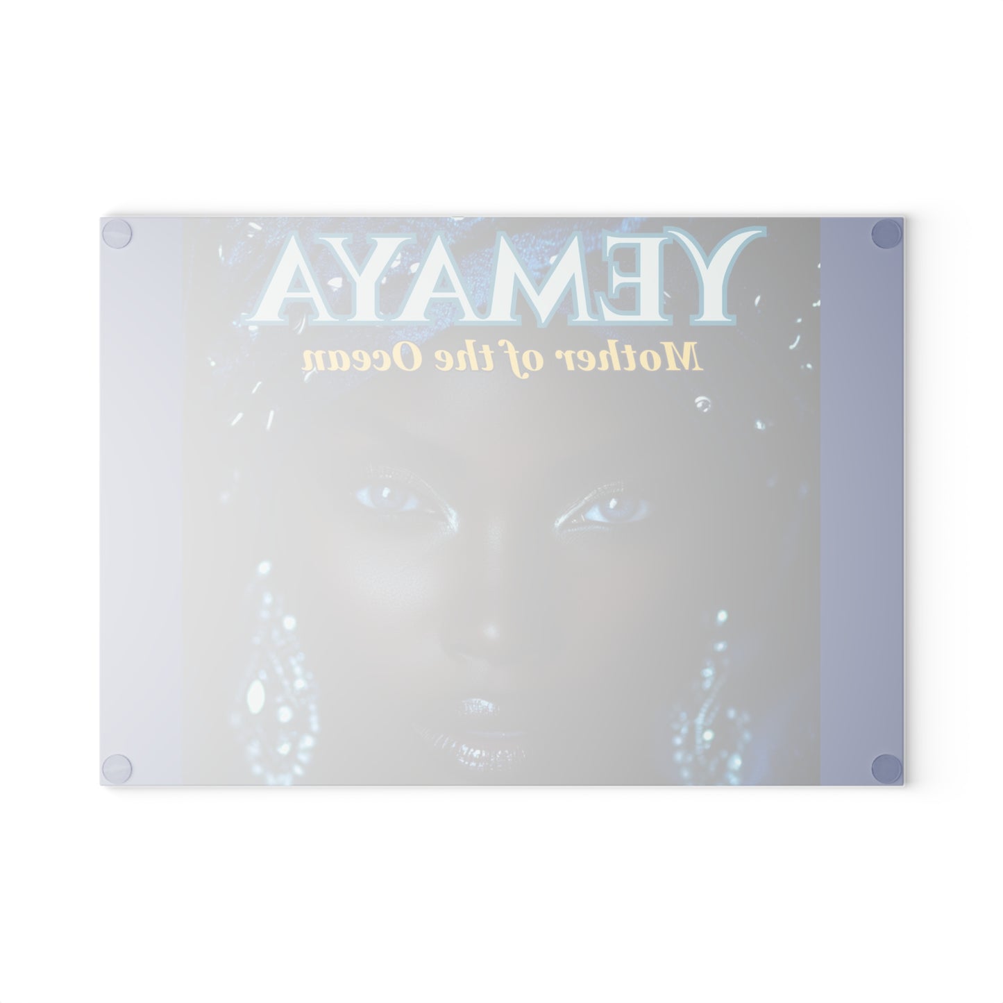 Yemaya Elegant Glass Cutting Board — Ocean Goddess Kitchen Decor