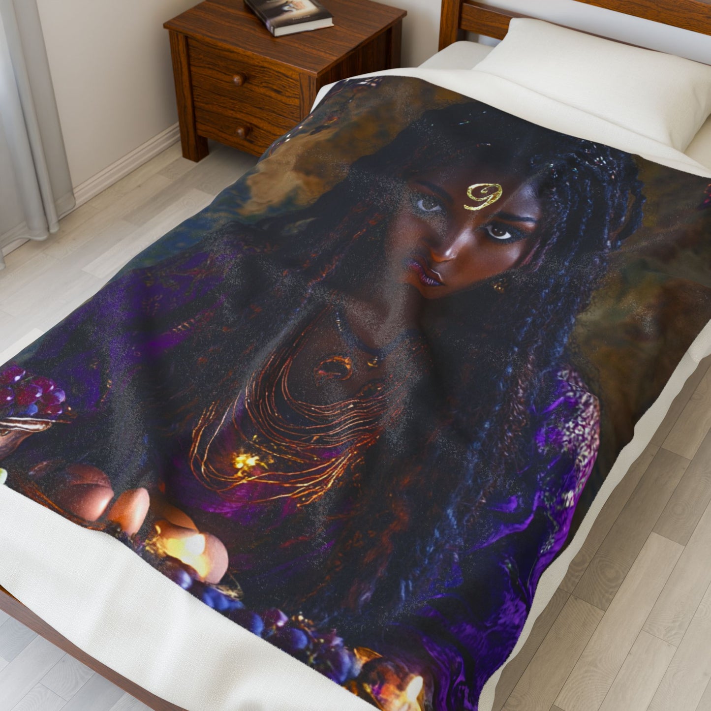 Oya Velveteen Plush Blanket — African Goddess Tarot Art Throw