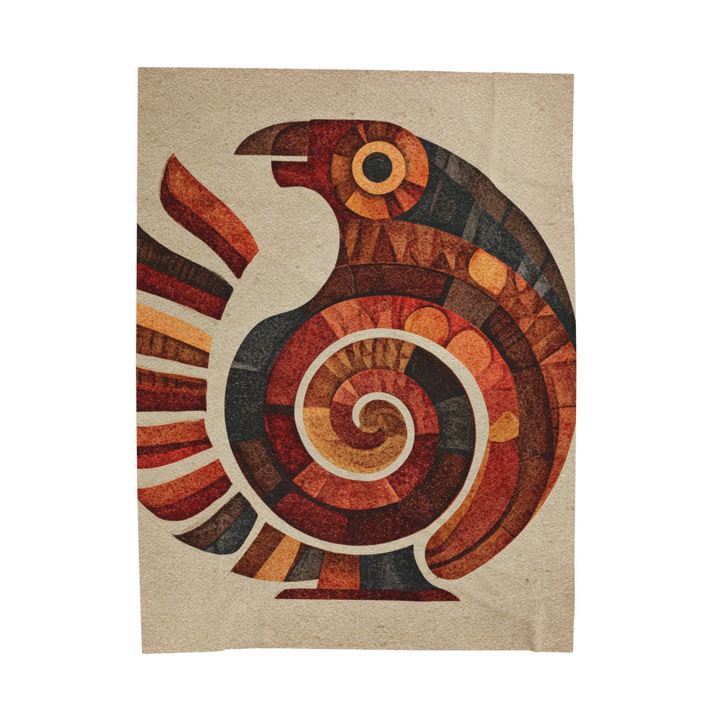 Sankofa Velveteen Plush Blanket — Rustic Tribal Bird Spiral Design, Cozy Boho Throw for Living Room & Gifts
