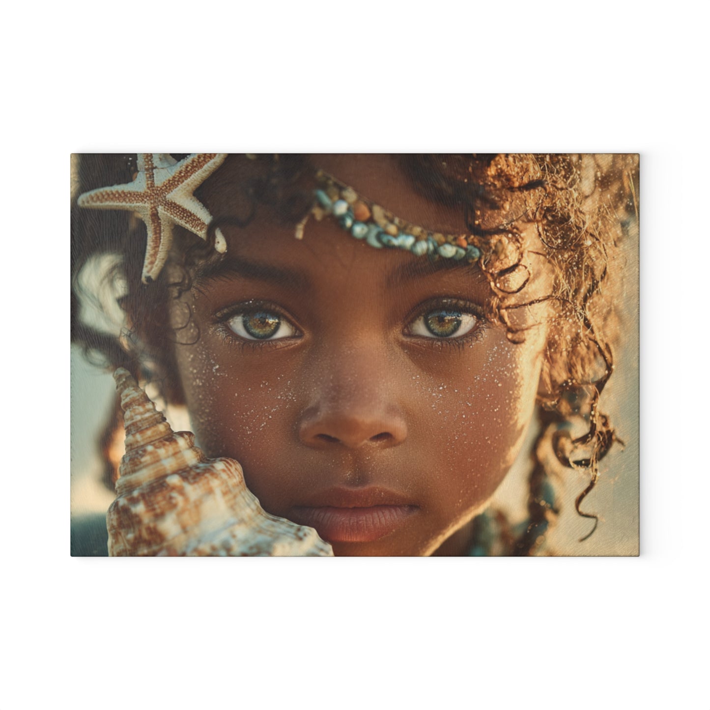 Yemaya Seashell Glass Cutting Board — Ocean-Inspired Sea Shell Girl Design