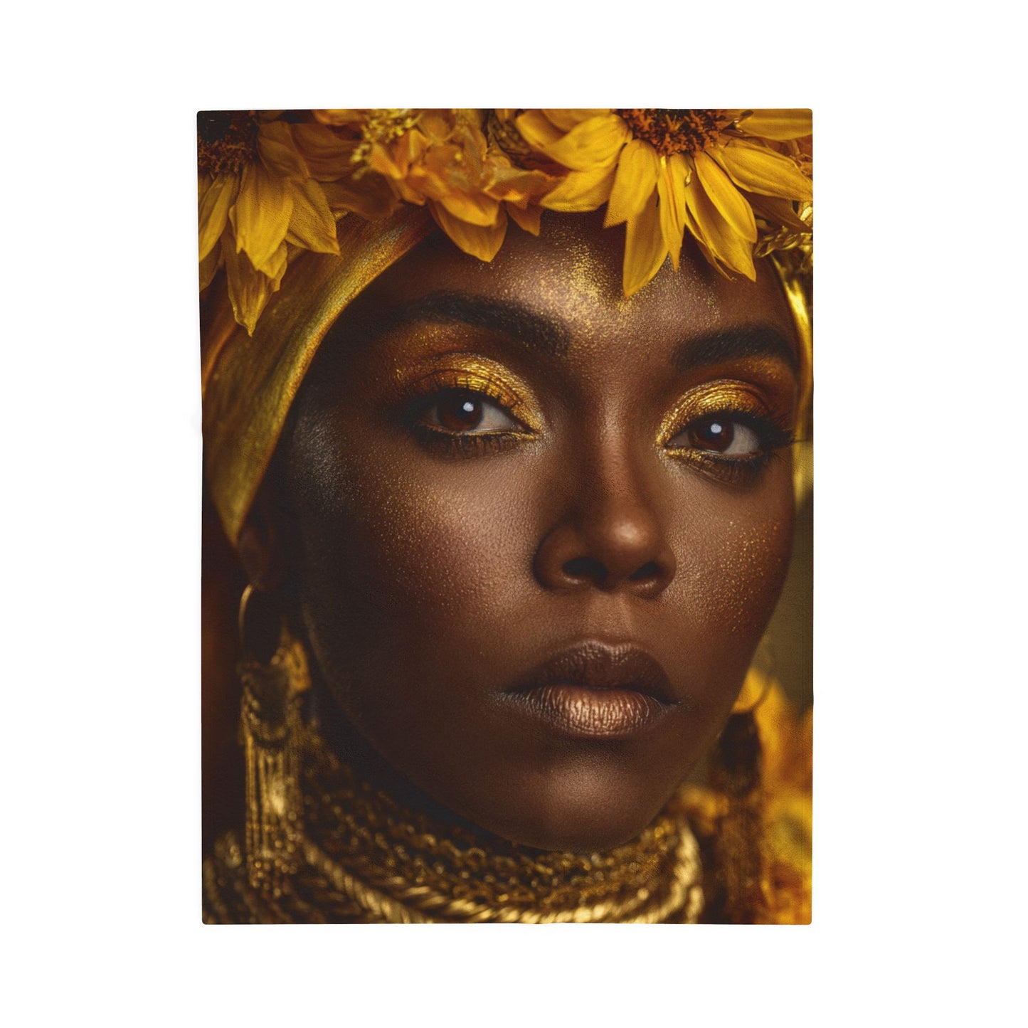 Oshun Velveteen Plush Blanket — Golden Goddess Portrait Throw
