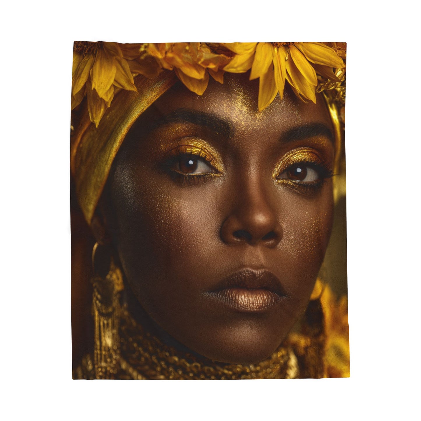 Oshun Velveteen Plush Blanket — Golden Goddess Portrait Throw