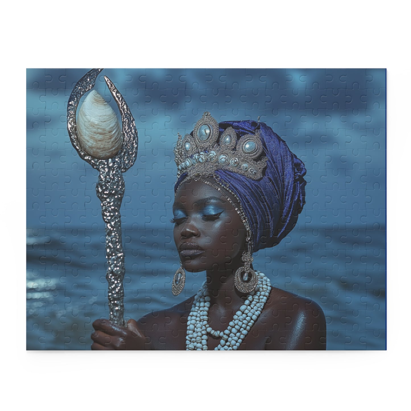 Ocean Queen Jigsaw Puzzle — Mystical Black Mermaid Portrait (120/252/500 pcs)