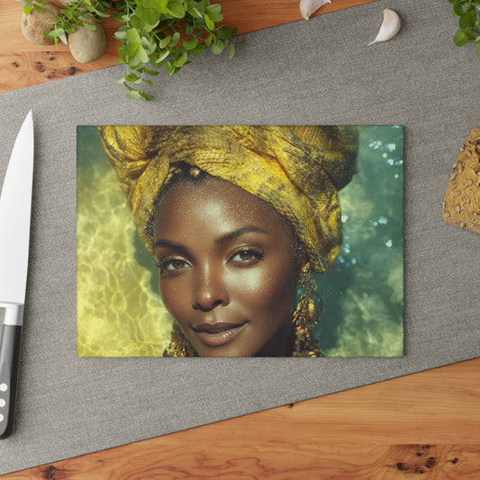 Oshun African Goddess Vibrant Glass Cutting Board