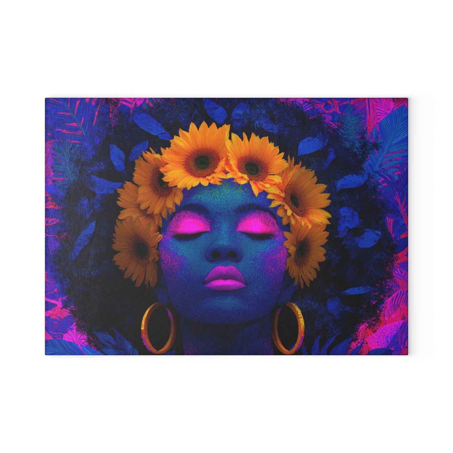 Vibrant Floral Cutting Board with Afro Art - Kitchen Decor, Gift for Her, Home Cooking, Unique Gift, Housewarming