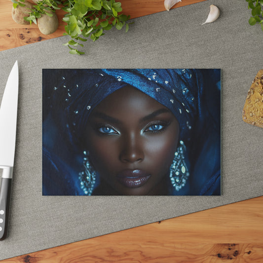 Yemaya Elegant Glass Cutting Board — Decorative Ocean Goddess Kitchen Board