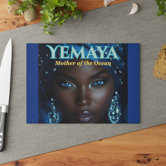Yemaya Elegant Glass Cutting Board — Ocean Goddess Kitchen Decor