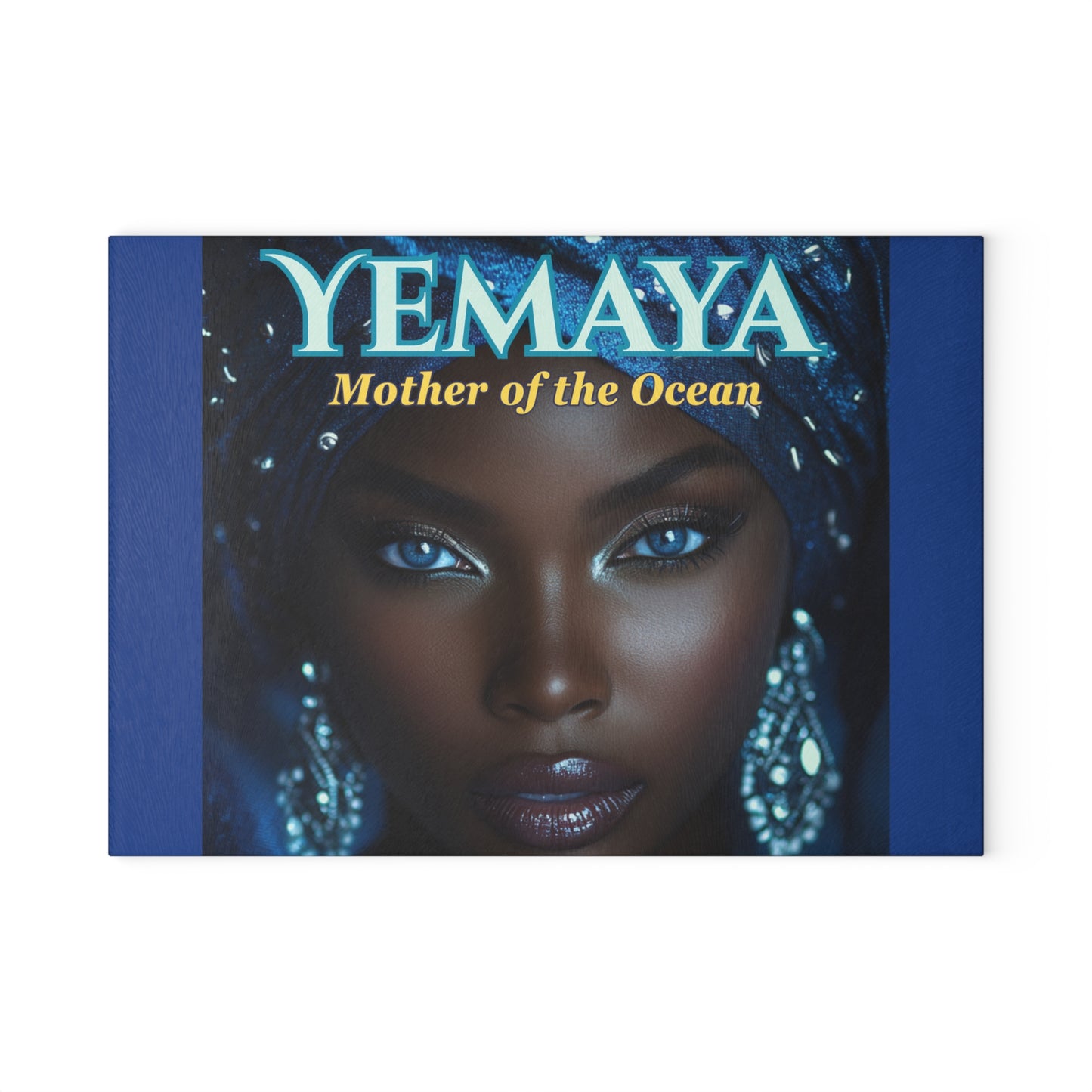 Yemaya Elegant Glass Cutting Board — Ocean Goddess Kitchen Decor